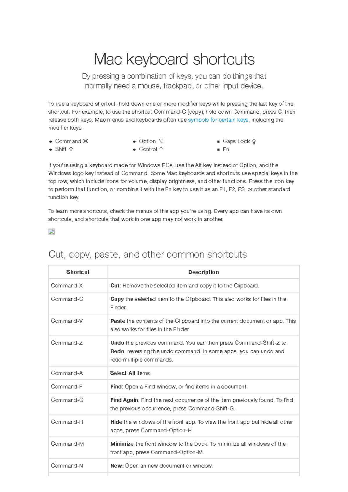 Mac keyboard shortcuts Apple Support Command ⌘ Shift ⇧ Option