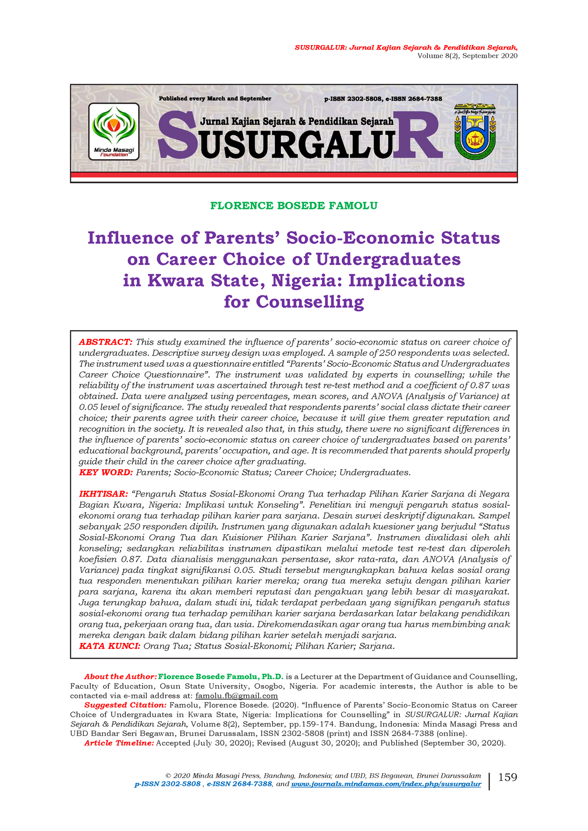 Influence Of Parents’ Socio-Economic Status - © 2020 Minda Masagi Press ...