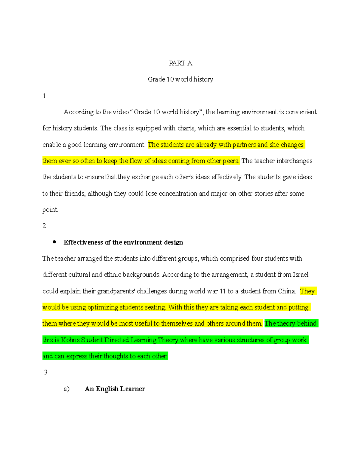 Task 2 Revised PART A Grade 10 World History 1 According To The   Thumb 1200 1553 