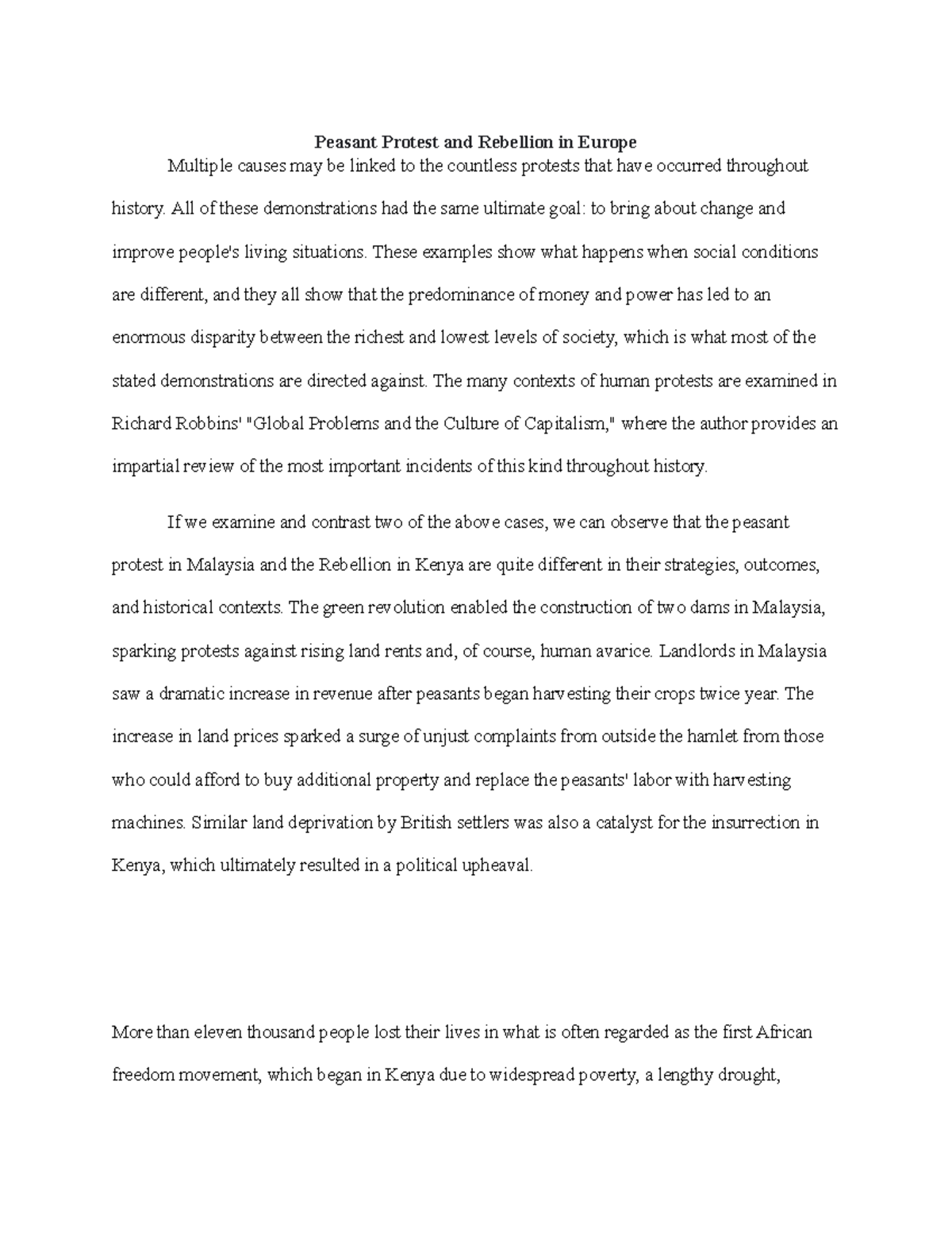 Peasant Protest and Rebellion in Europe Peasant Protest and Rebellion