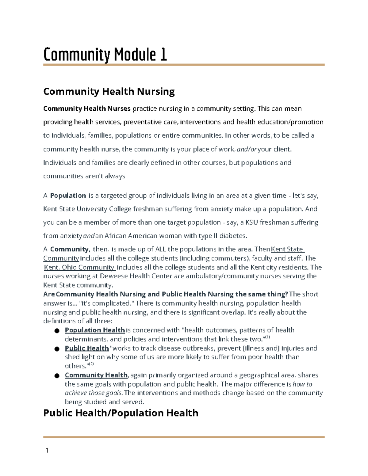 Module 1 Study Guide - Fall 2021 - Community Module 1 Community Health ...