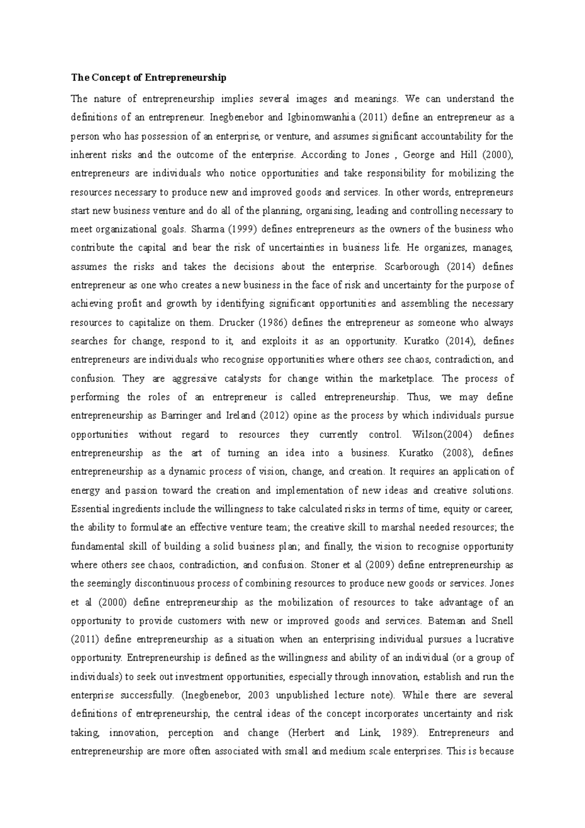 Material 2 Entrepreneurship The Concept of Entrepreneurship The nature of entrepreneurship