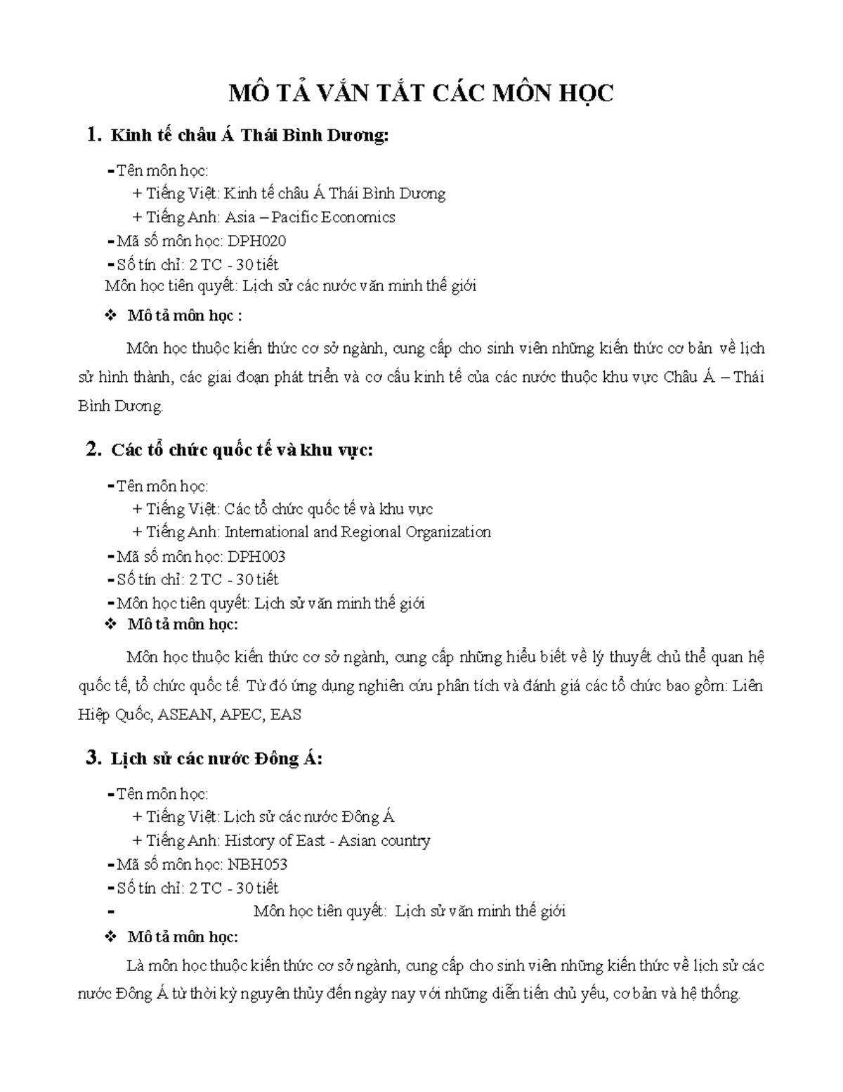 De cuong van tat cac mon hoc - MÔ TẢ VẮN TẮT CÁC MÔN HỌC 1. Kinh tế ...