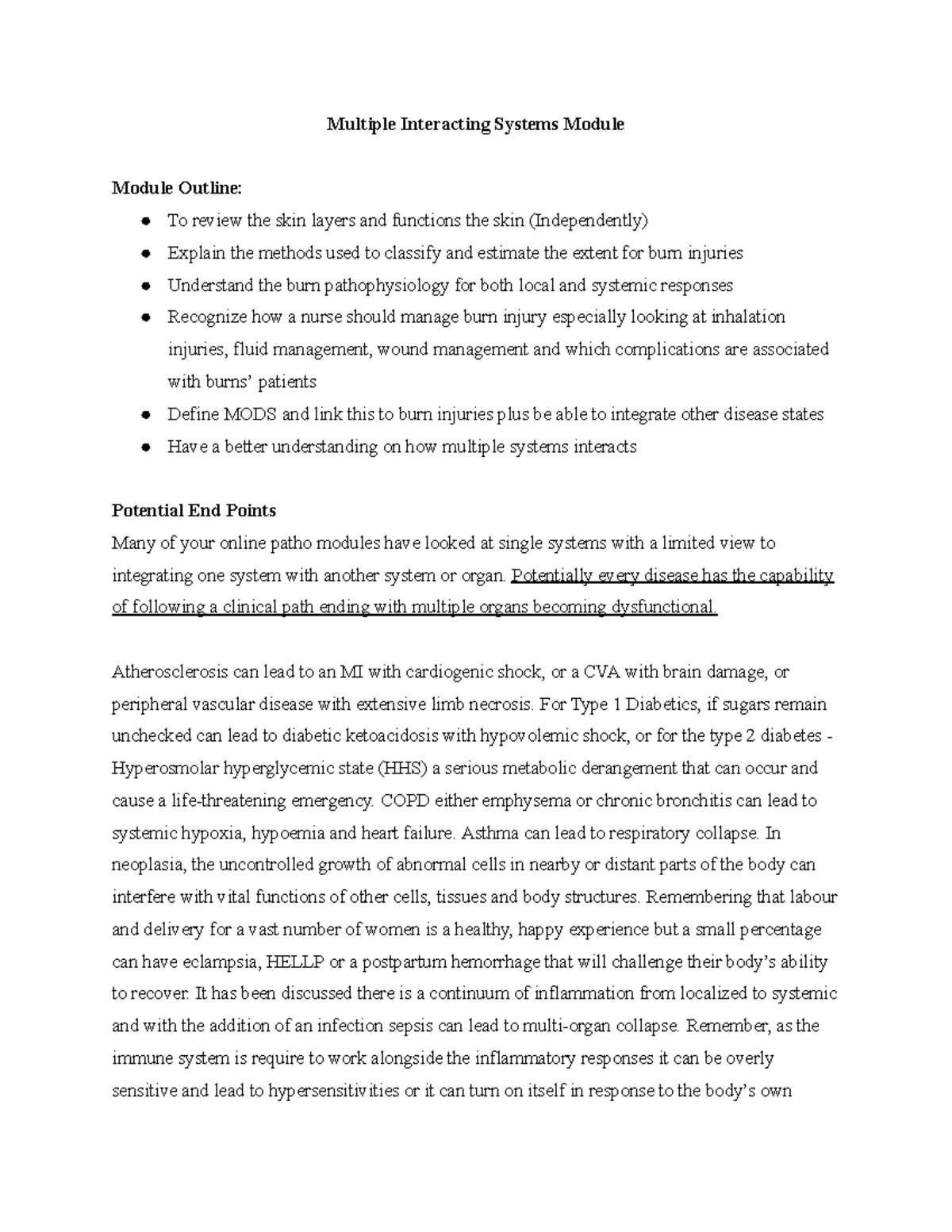 Multiple Interacting Systems Module - Potentially every disease has the ...