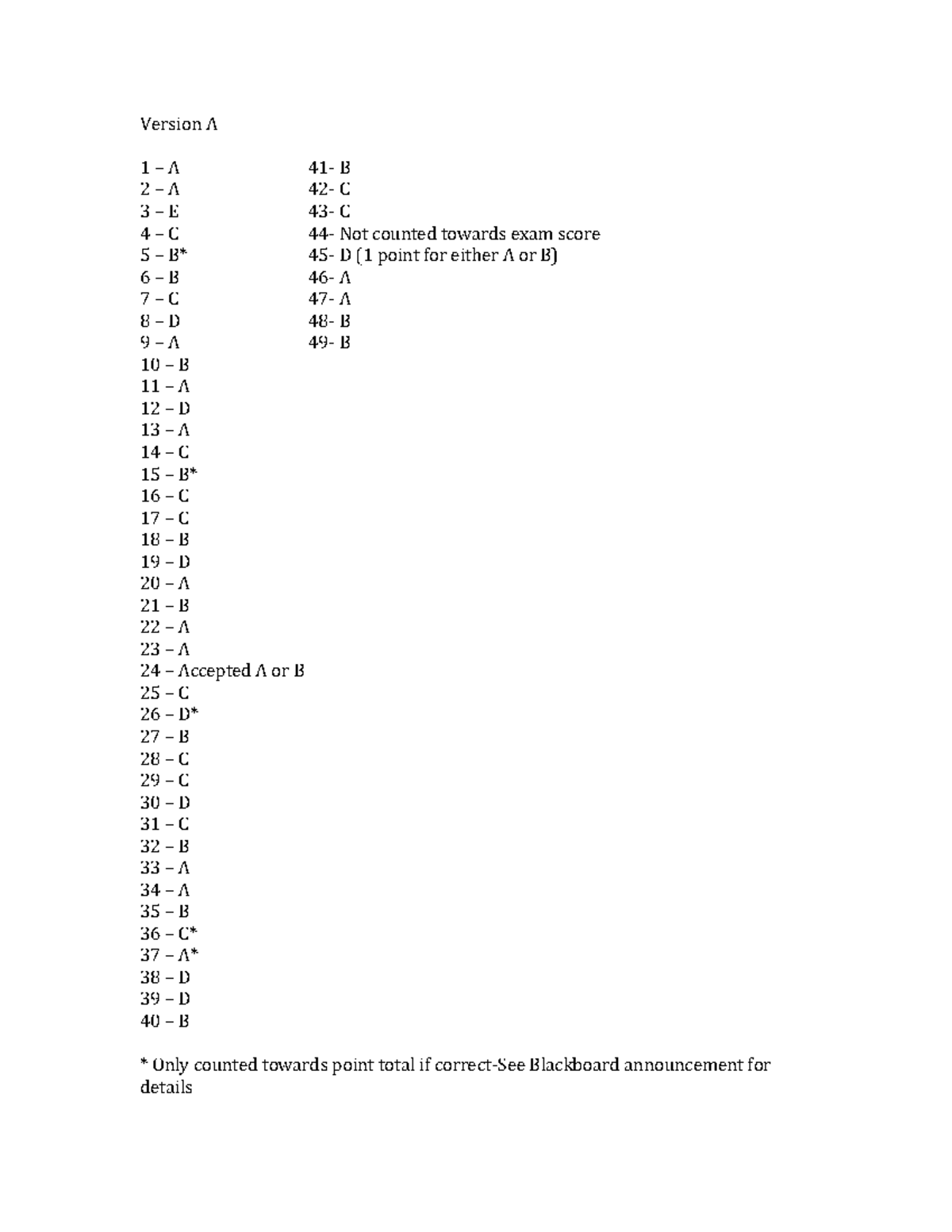 Exam 3 Key F19 Professor William B. Davis Version A 1 A 41 B 2