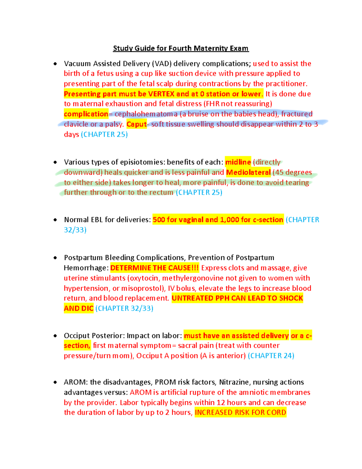Exam 4 study guide completed Maternity - Study Guide for Fourth ...