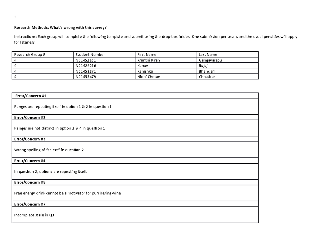 Whats wrong with this survey Group 4 1 Research Methods What’s wrong with this survey? Studocu