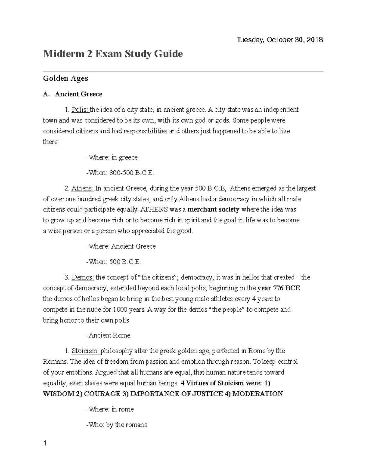 Midterm 2 Exam Study Guide - Tuesday, October 30, 2018 Midterm 2 Exam ...