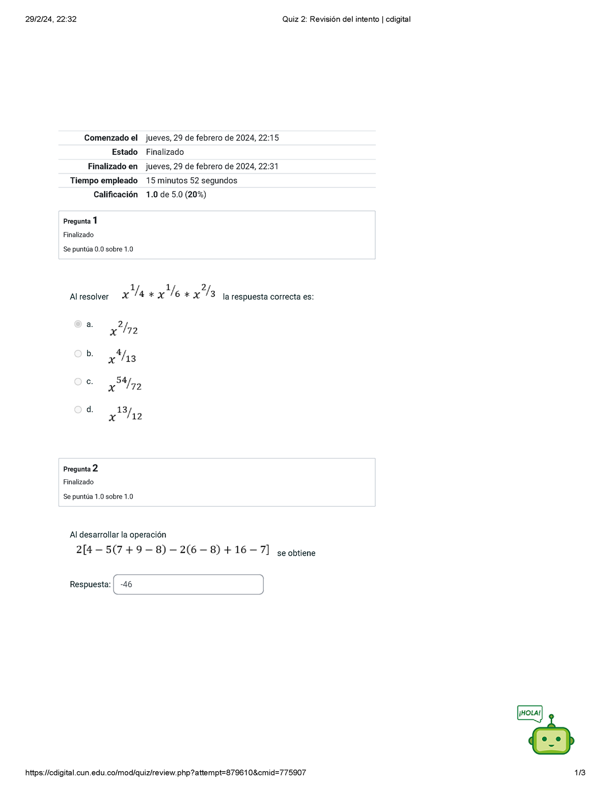 Quiz 2 logica matematica mal - 29/2/24, 22:32 Quiz 2: Revisión del ...