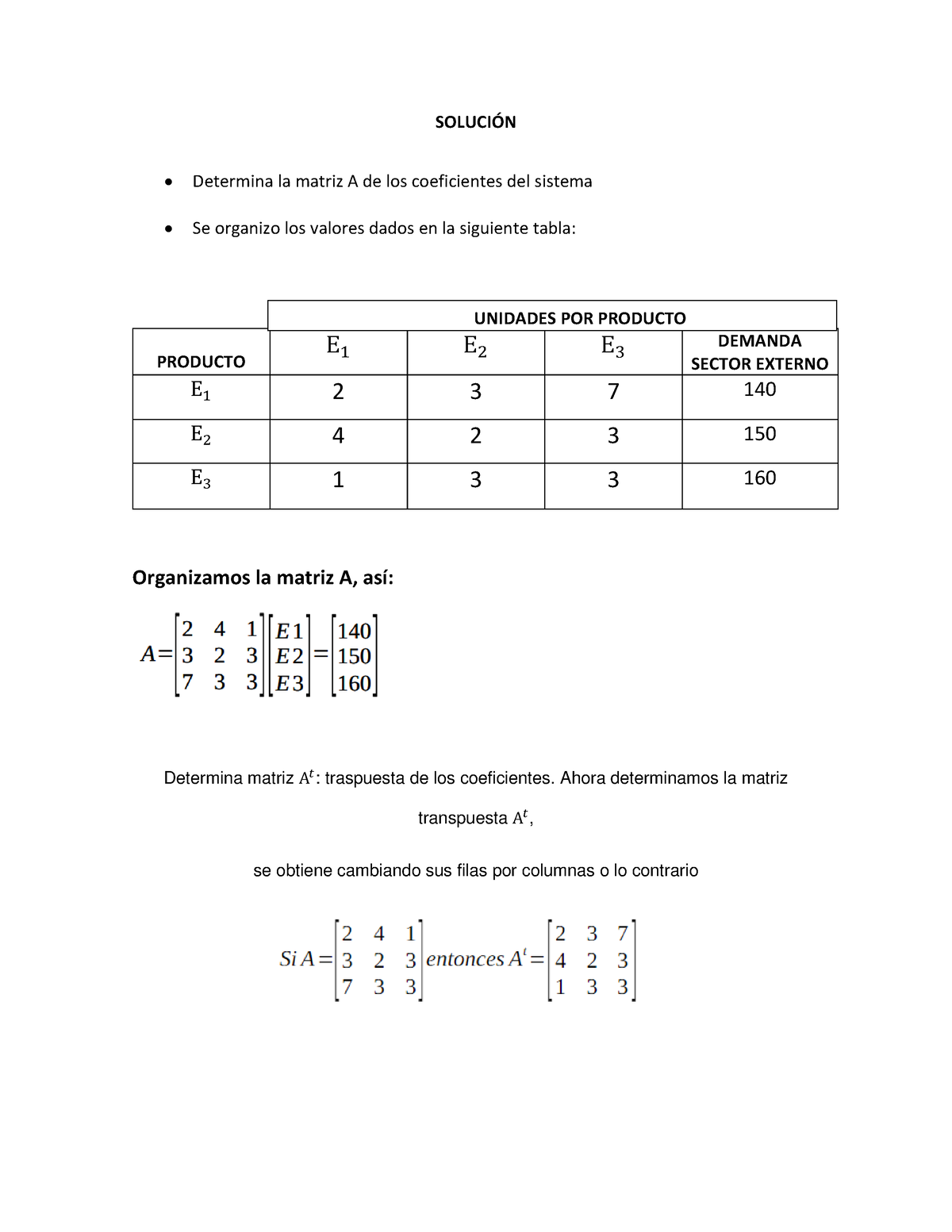 Trabajo Modelo Input-output De Leontiev - SOLUCI”N Determina La Matriz ...