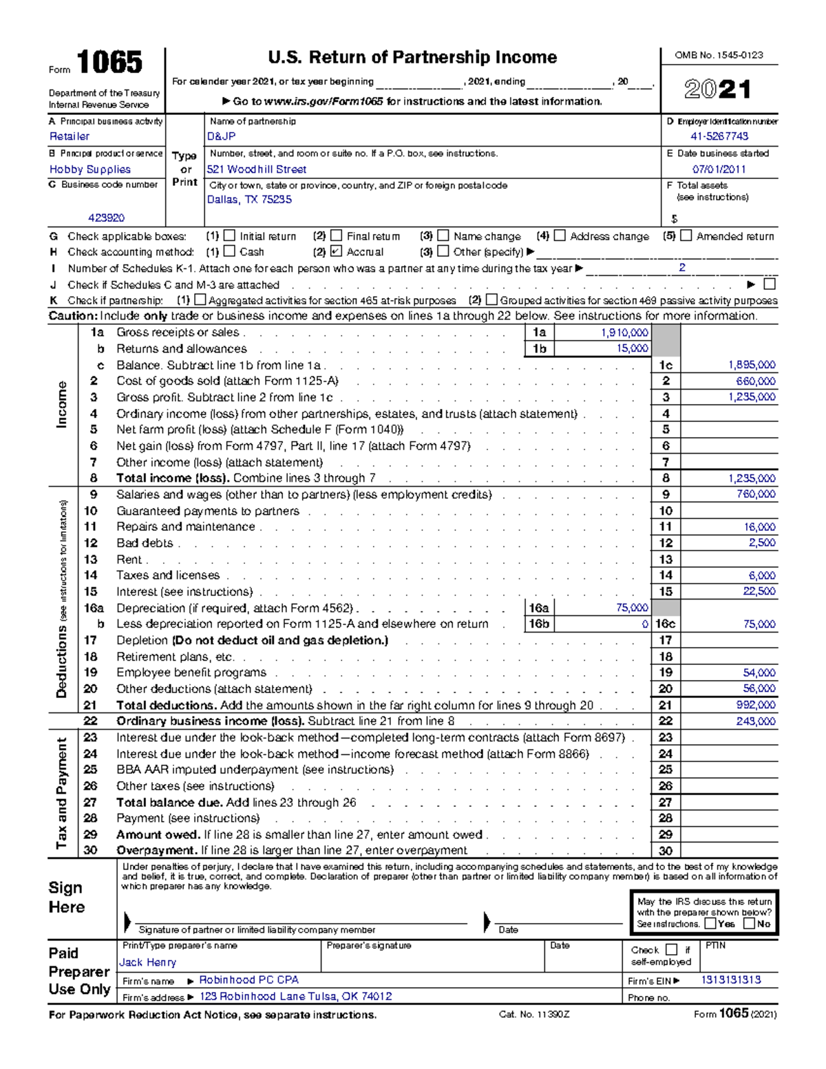 Form 1065 - Form 1065 - Form 1065 2021 U. Return of Partnership Income ...