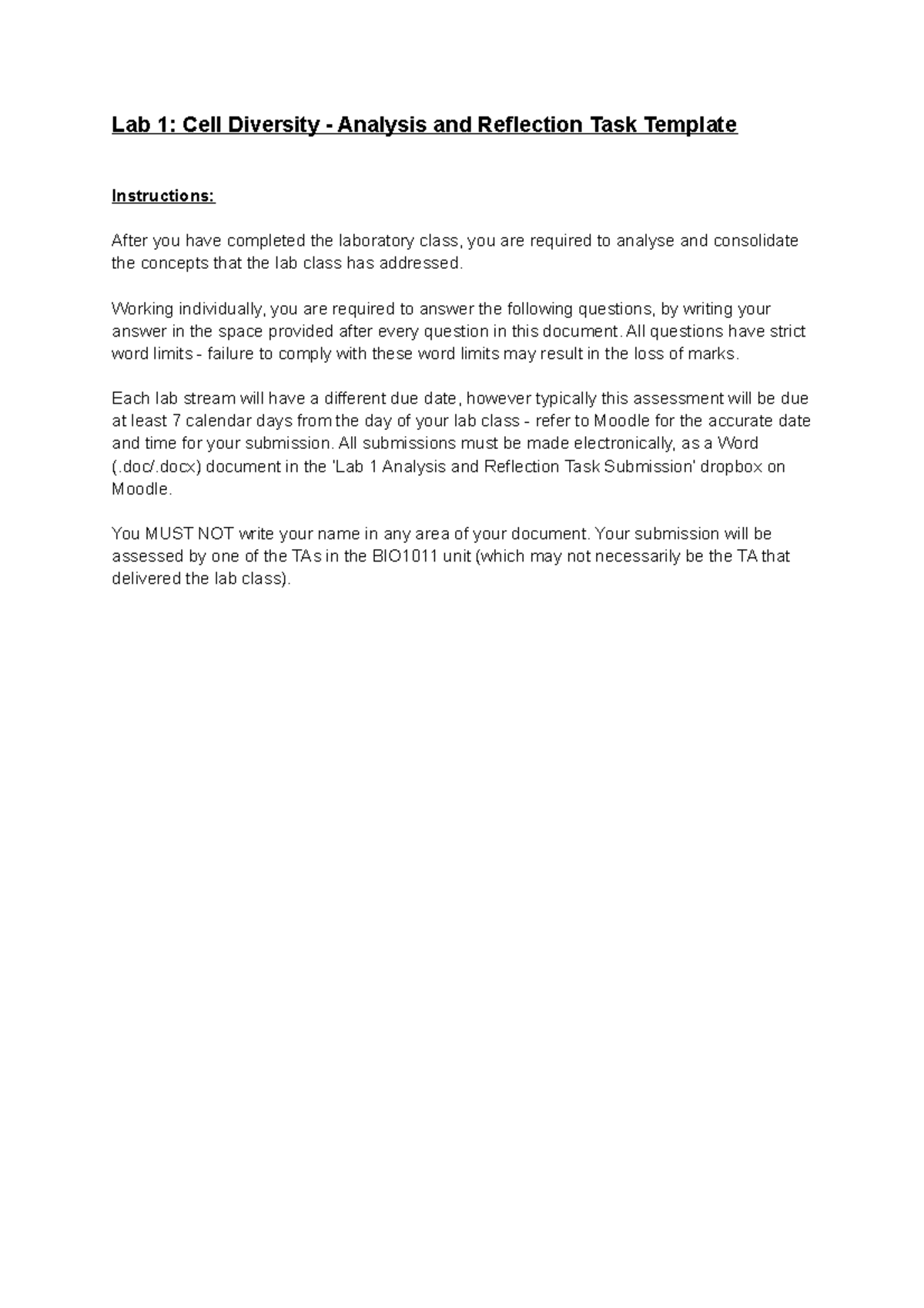 Lab 1 Analysis and Reflection Task Template self reflection - Lab 1 ...