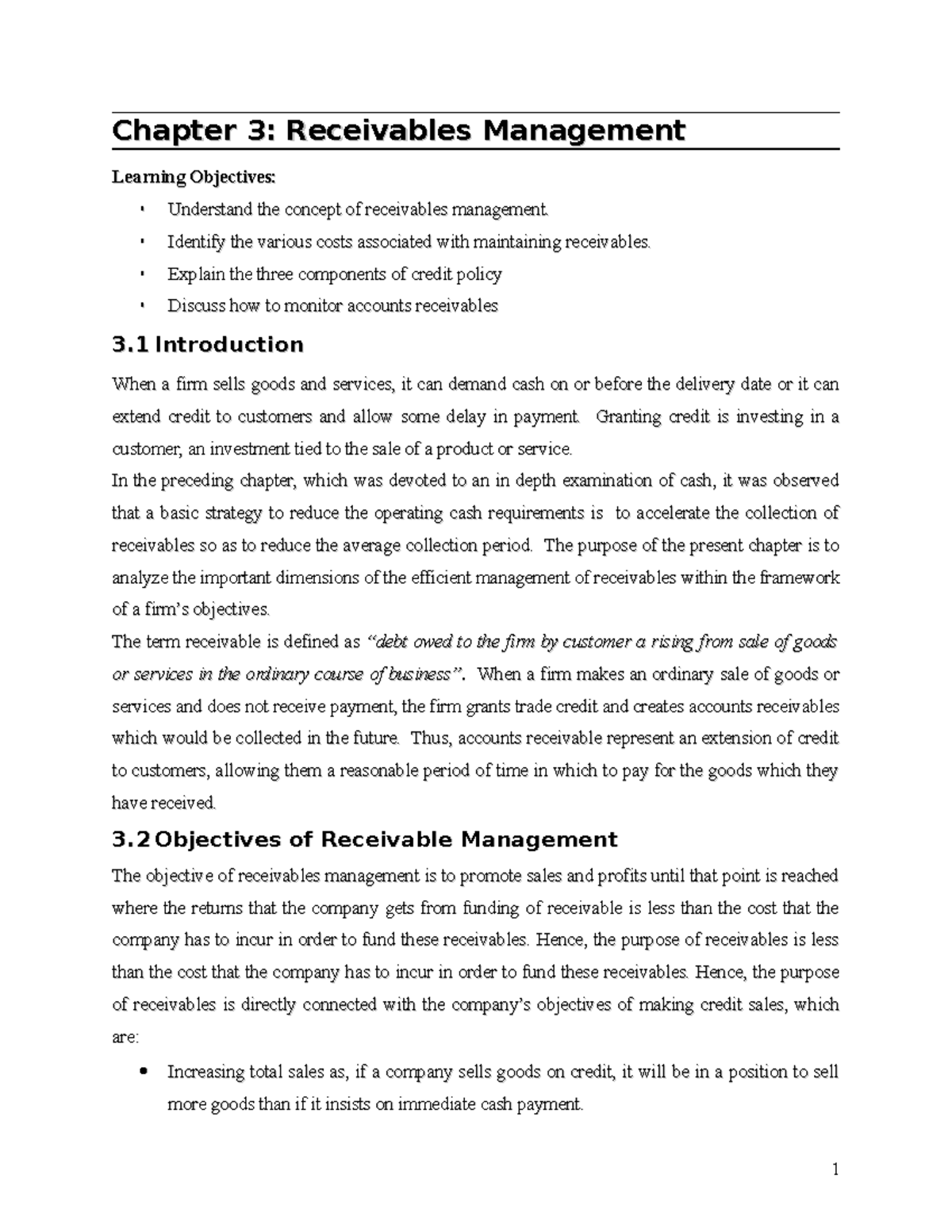 Receivables management - Identify the various costs associated with ...