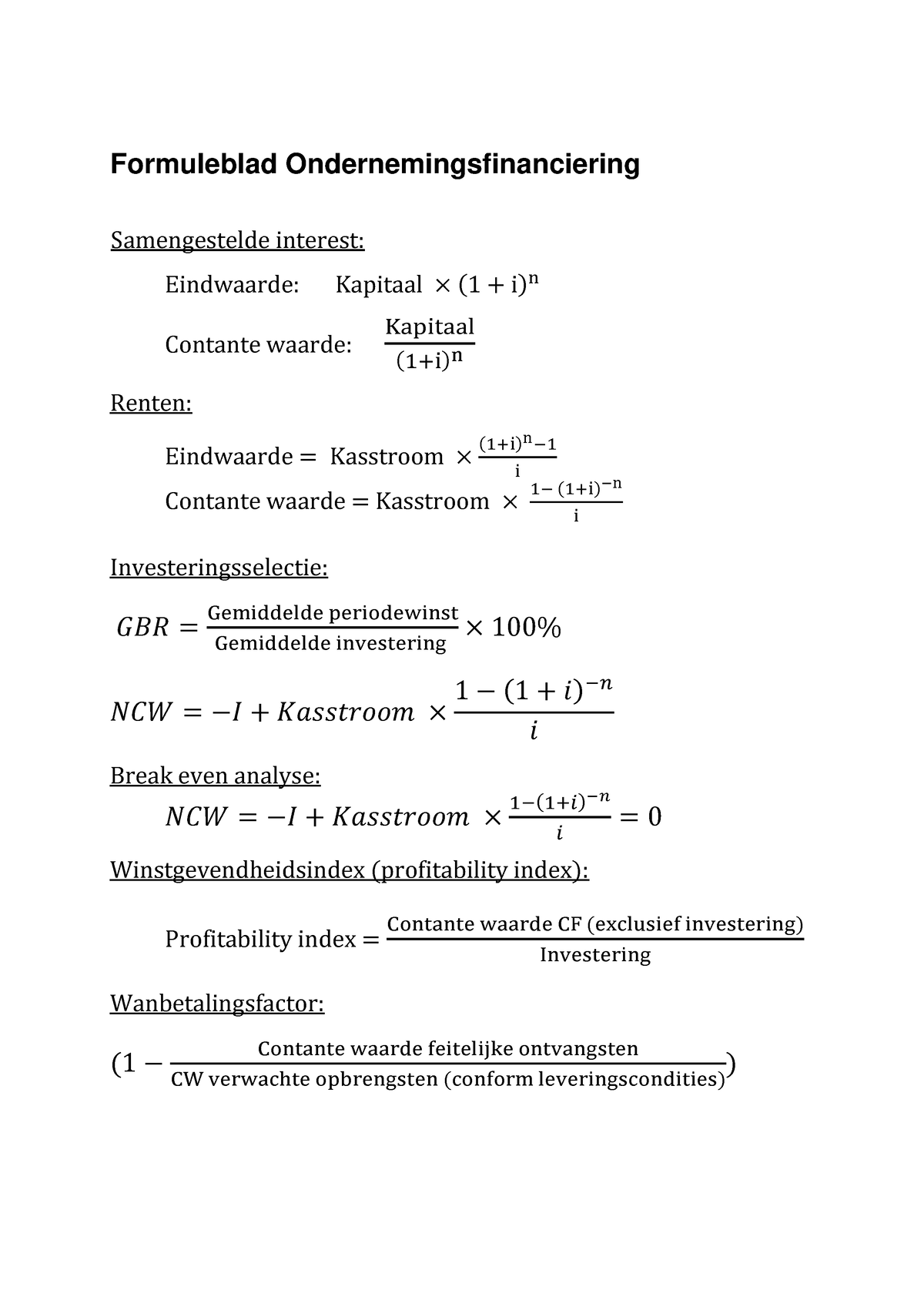 Formuleblad OFI - Formuleblad Ondernemingsfinanciering Samengestelde ...