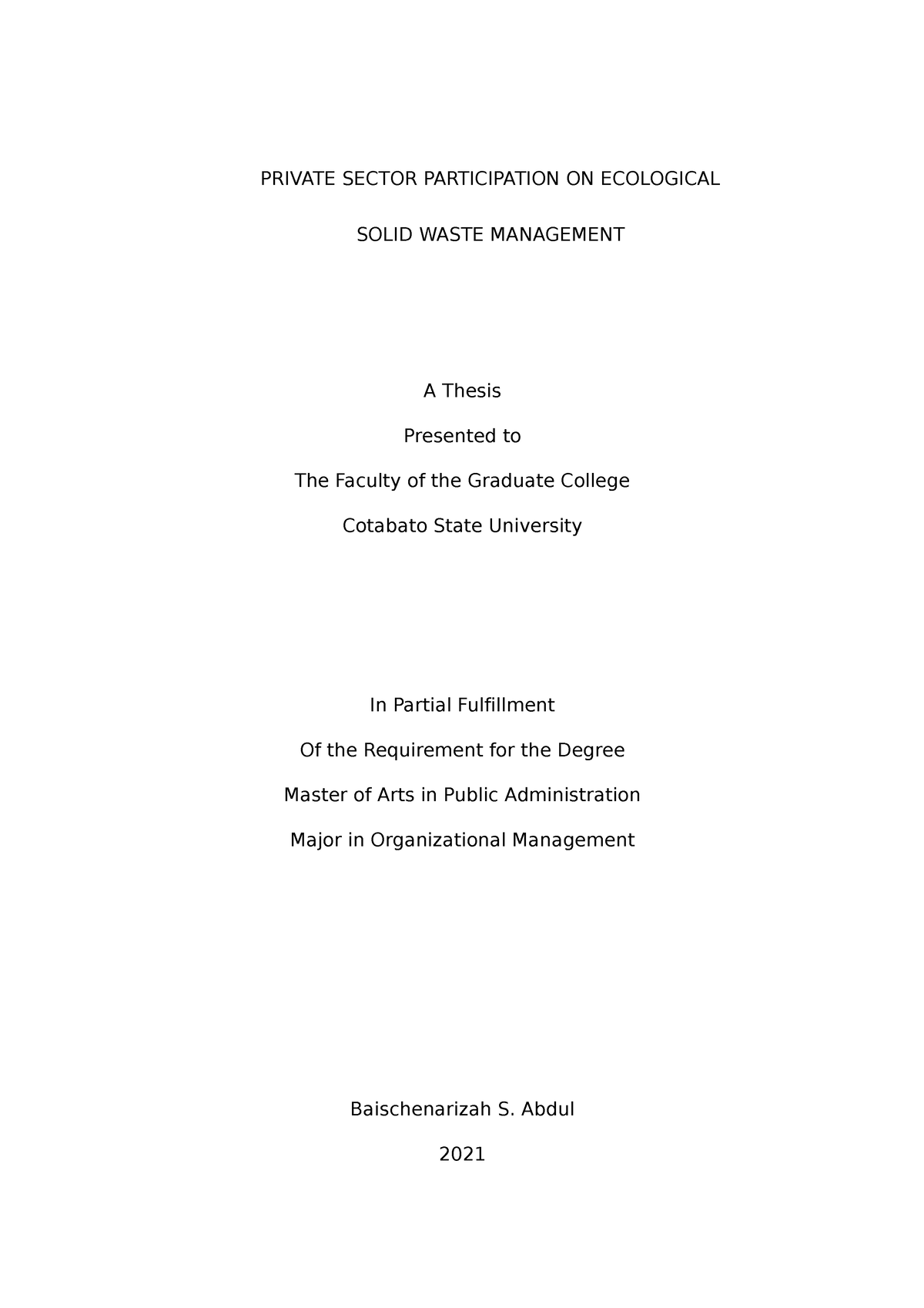 thesis on ecological study