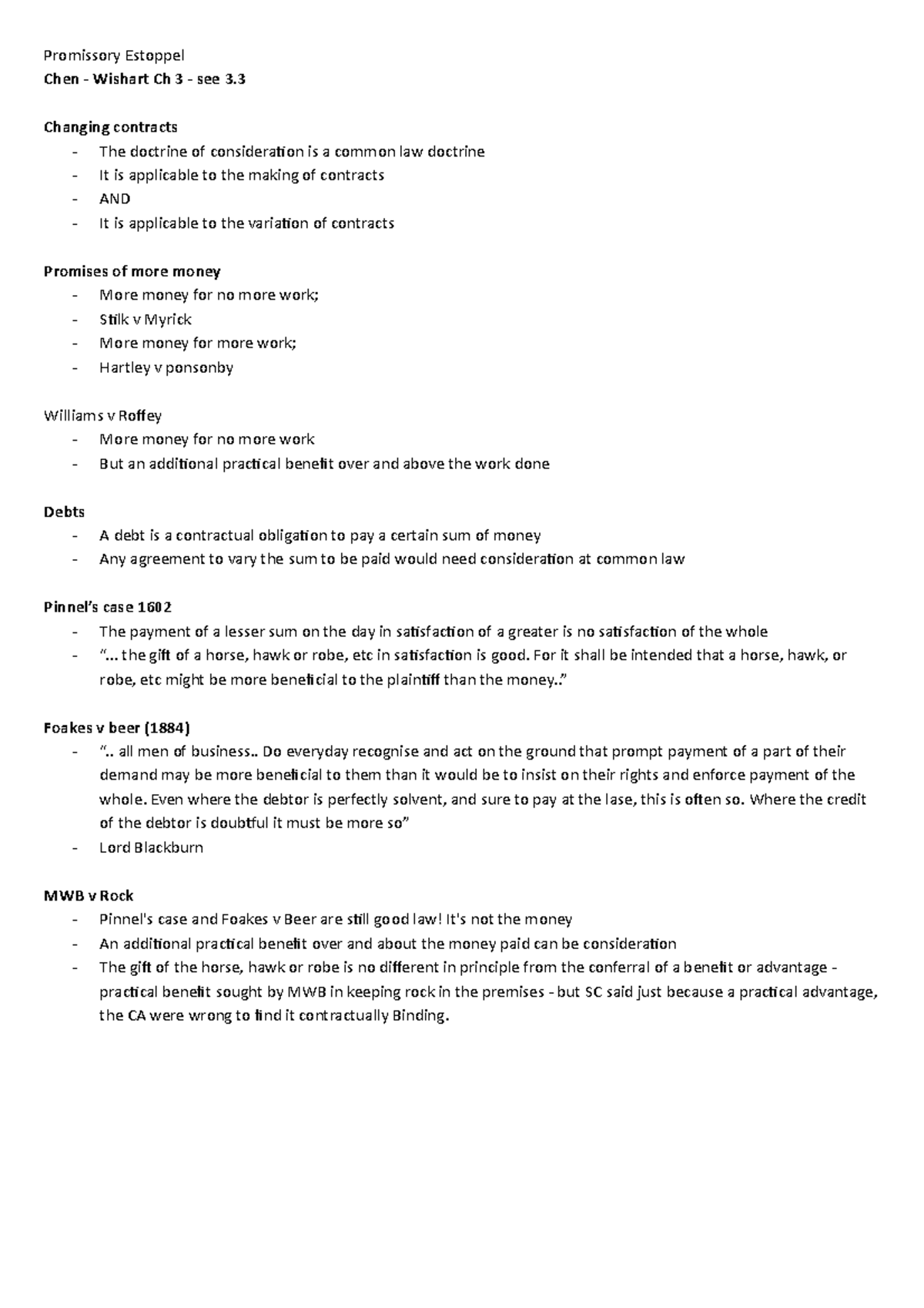 Promissory Estoppel - contract Law lecture notes semester 1 19/20 ...
