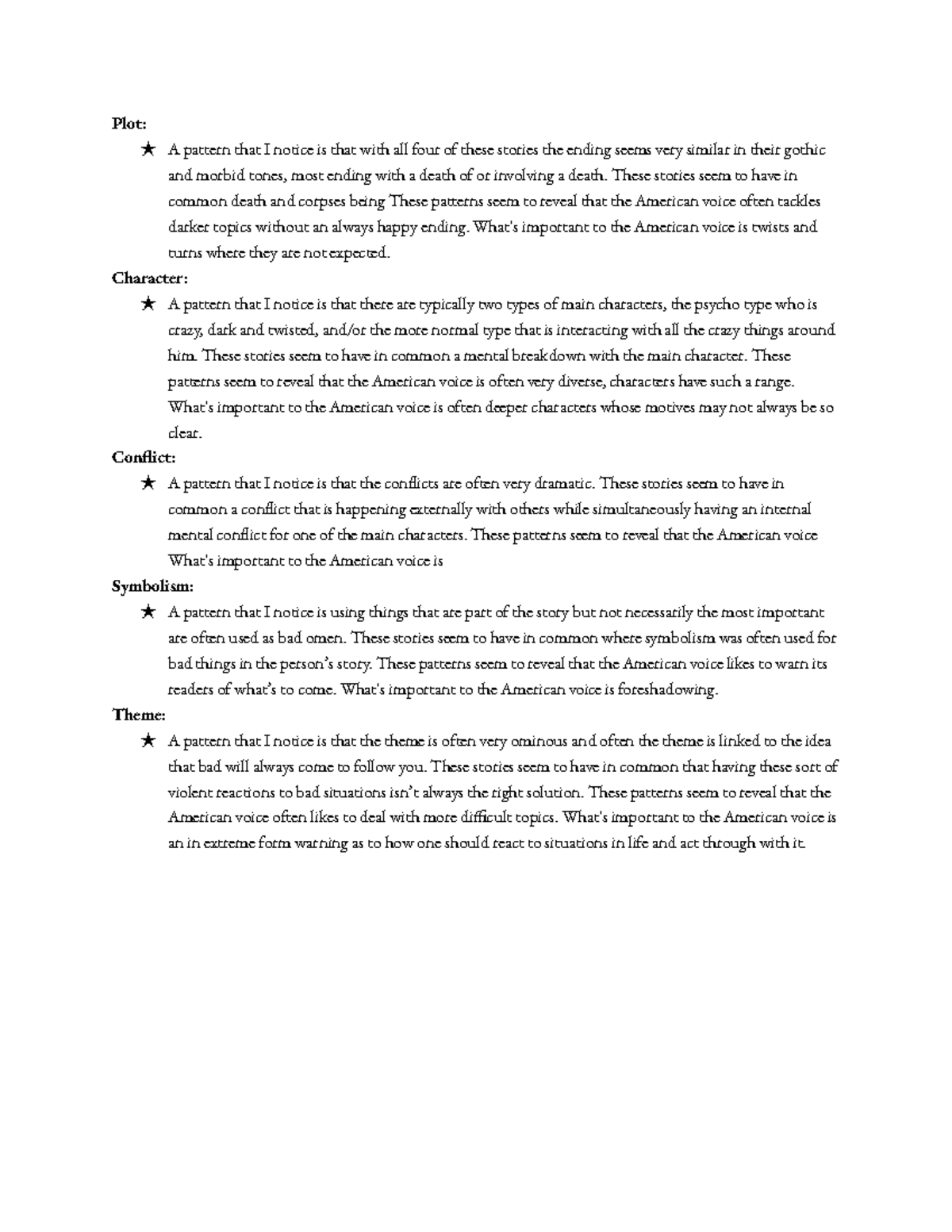 apush outline for first semester vocab - Plot: ★ A pattern that I ...