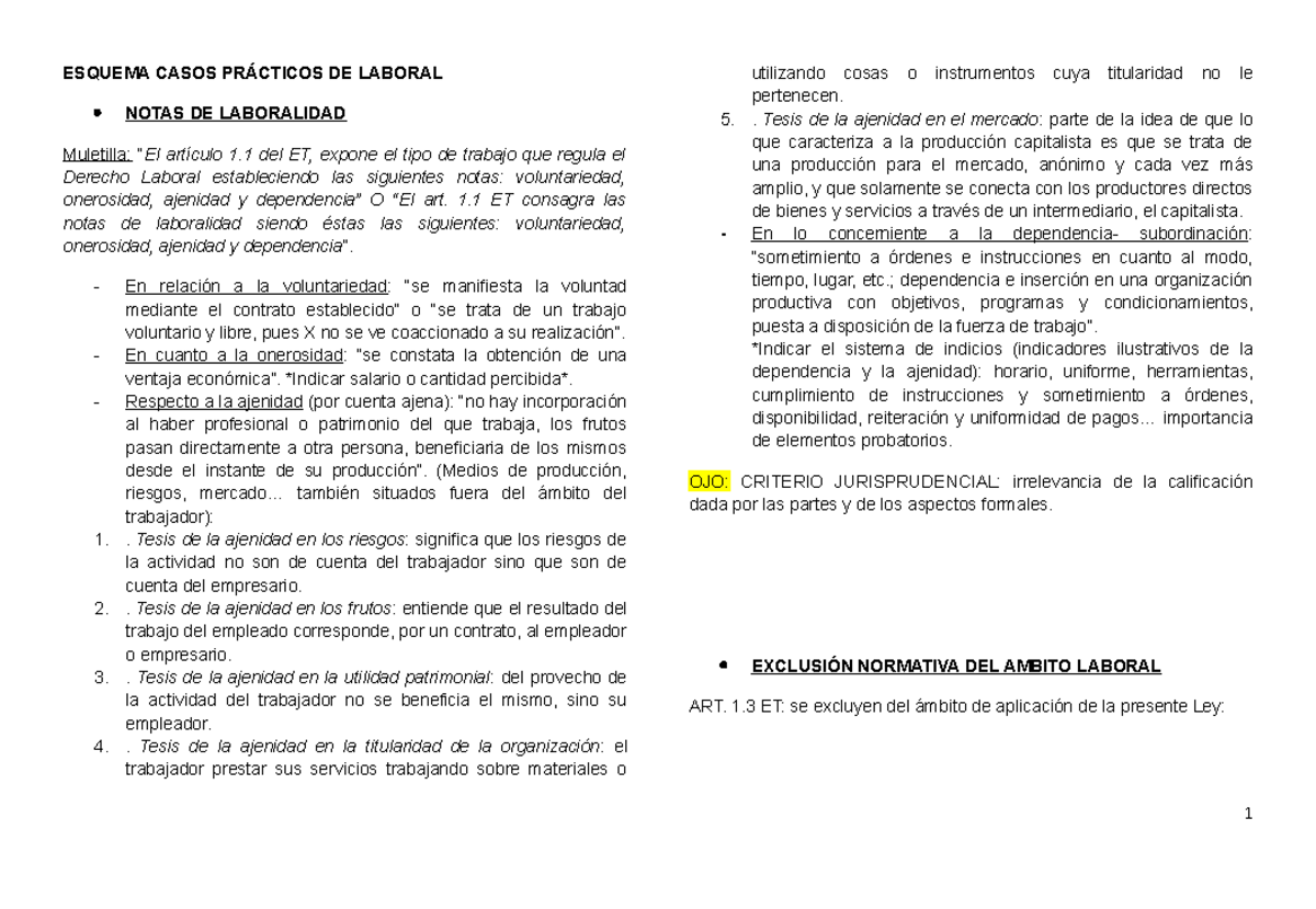 Esquema Casos Prácticos DE Laboral - ESQUEMA CASOS PRÁCTICOS DE LABORAL