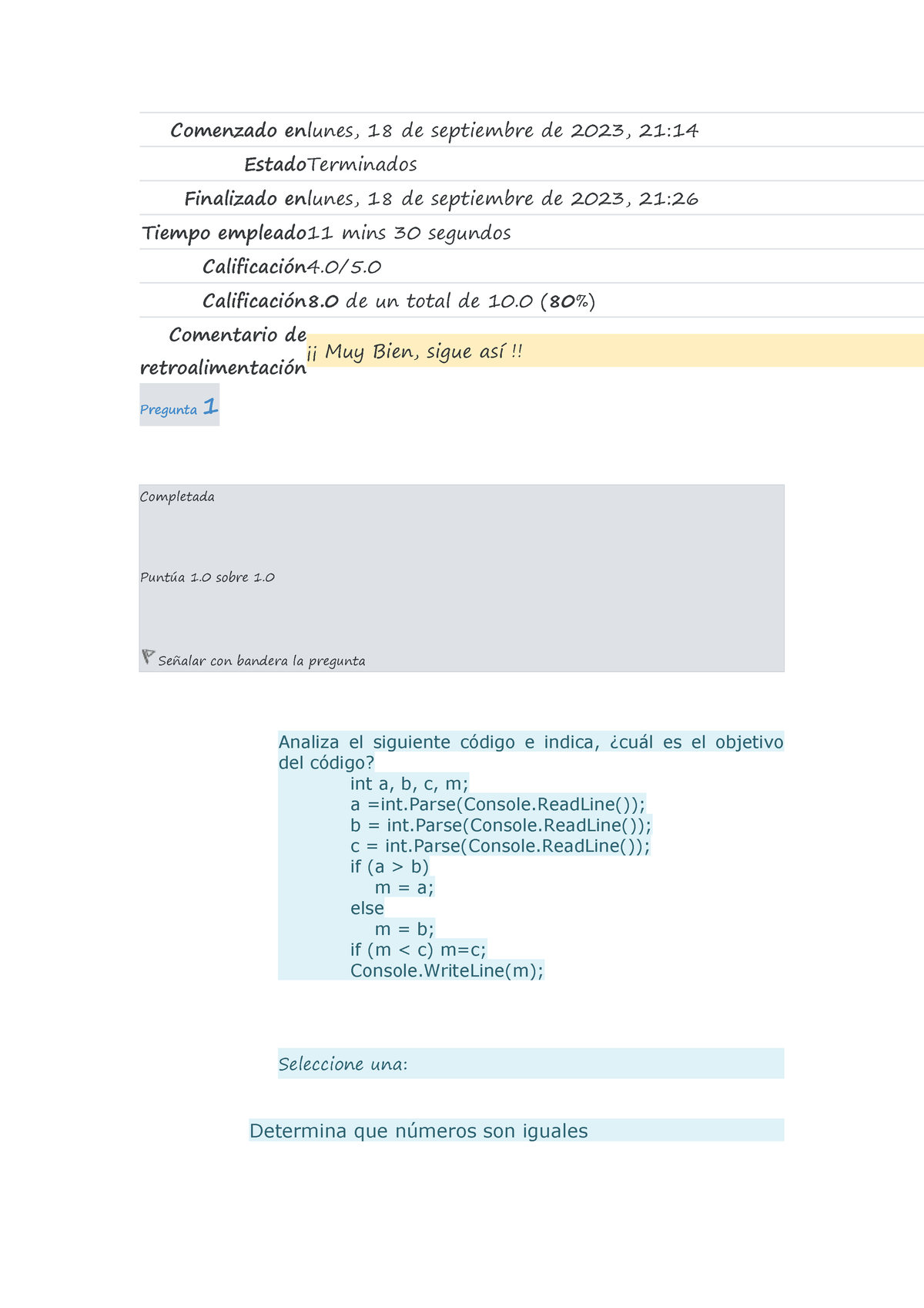 Programacion Estructurada Examen Semana 3 - Comenzado Enlunes, 18 De ...