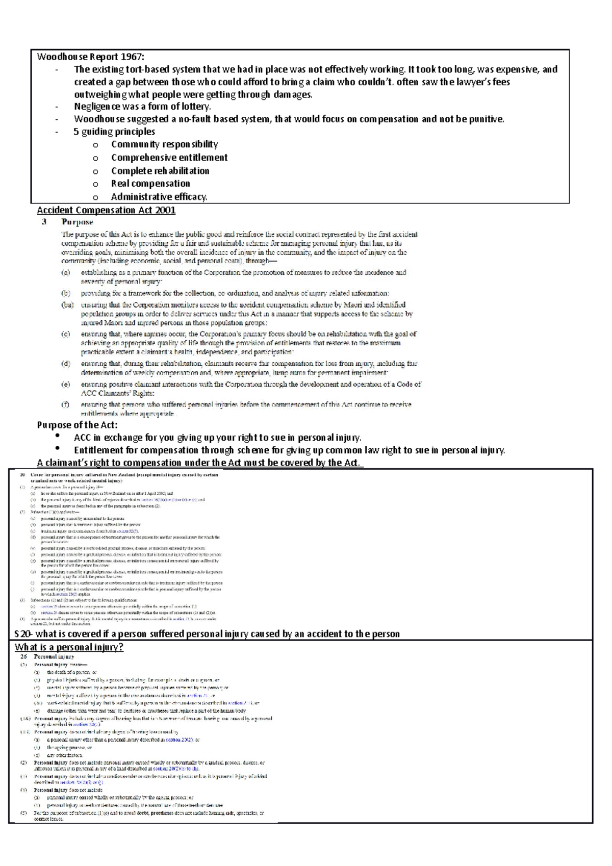 Torts- ACC - ACC - Woodhouse Report 1967: - The existing tort-based ...