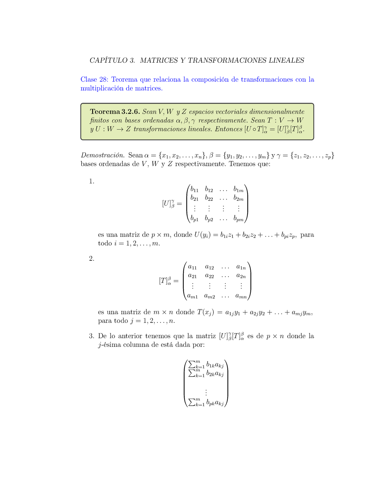 Clase 28 Composición De Transformaciones Lineales Y Producto De Matrices CapÍtulo 3 Matrices 0482