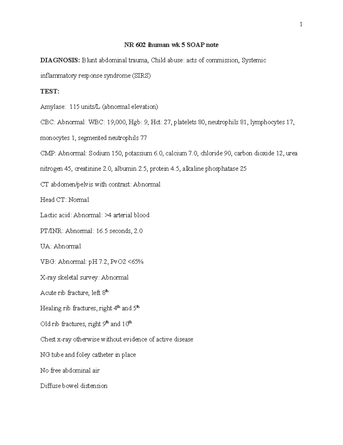 NR 602 wk 5 i Human soap note - 1 NR 602 ihuman wk 5 SOAP note ...
