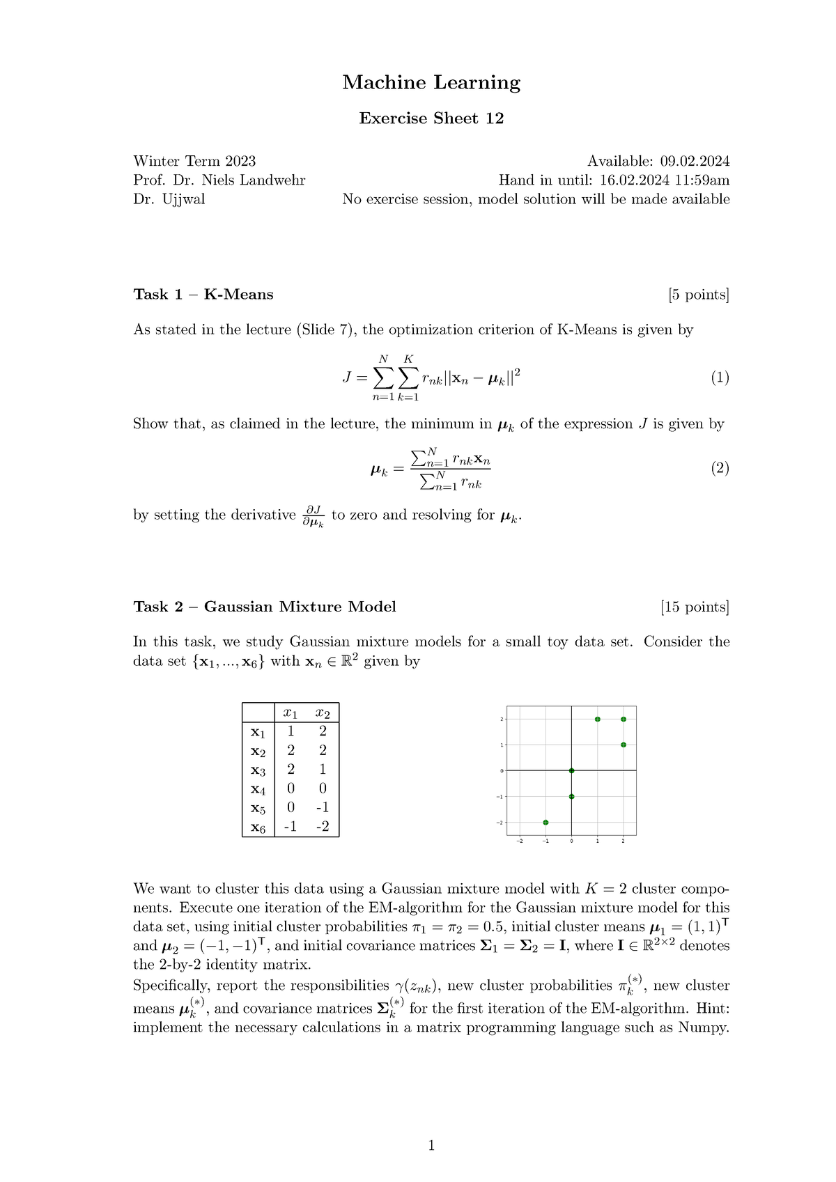 Ex12 ml1 - tutorial - Machine Learning Exercise Sheet 12 Winter Term ...