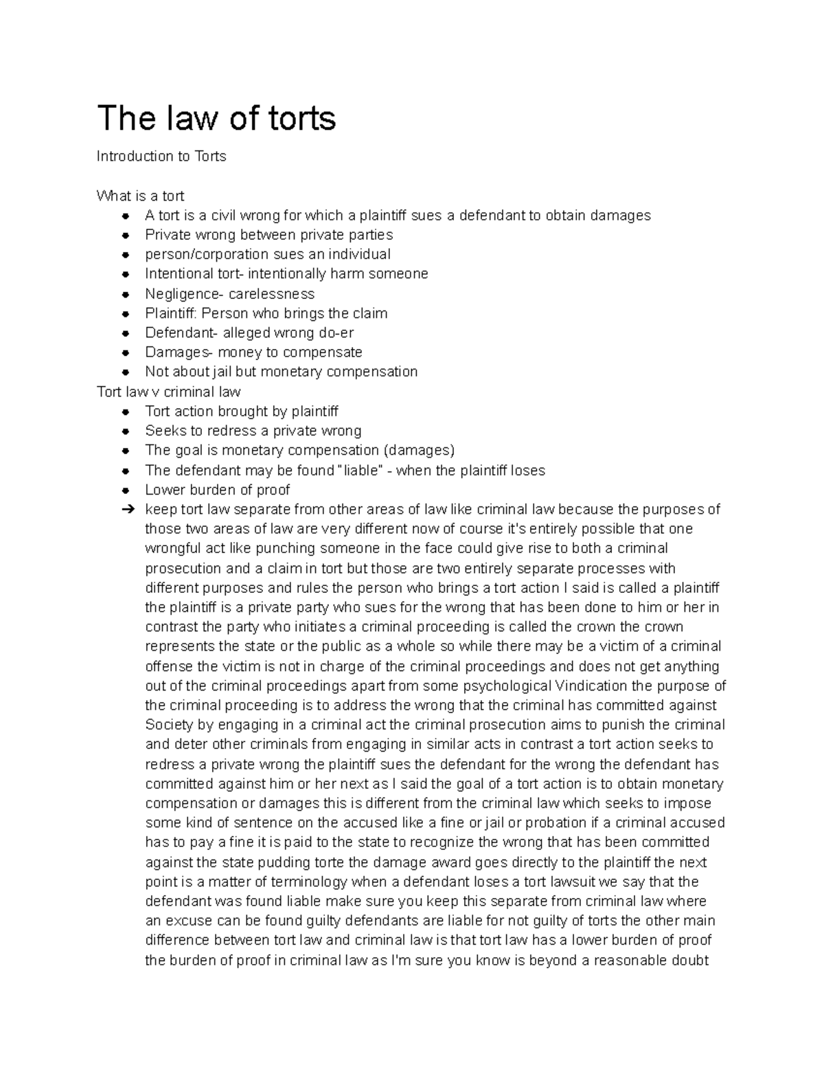 The Law Of Torts 1 - Lecture Notes 1 - The Law Of Torts Introduction To ...