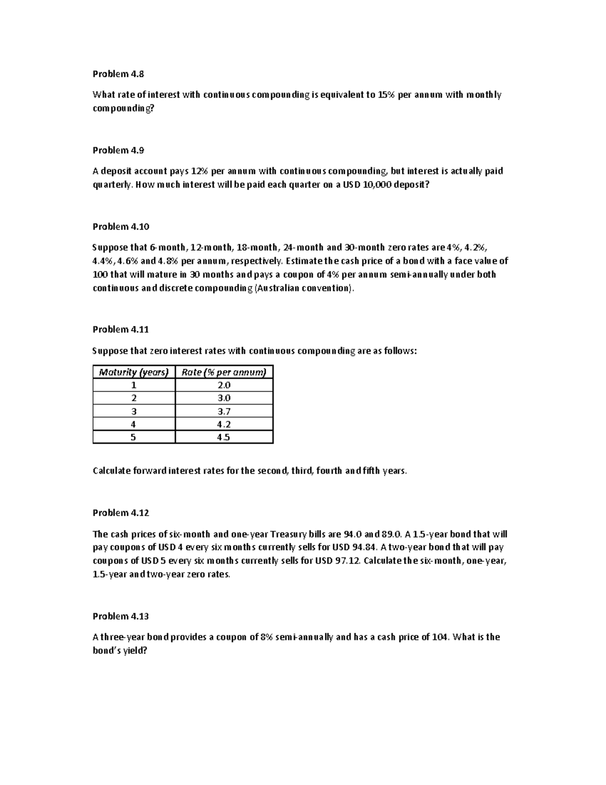 Tutorial Questions 3 - Problem 4. What rate of interest with continuous ...