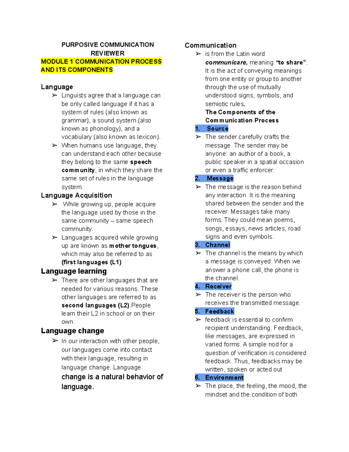 Purposive- Communication - PURPOSIVE COMMUNICATION REVIEWER MODULE 1 ...