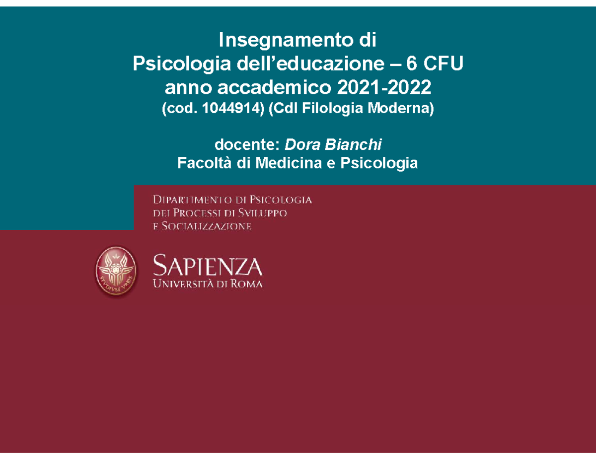 Lezione Introduttiva 2 marzo 2022 - Insegnamento di Psicologia dell