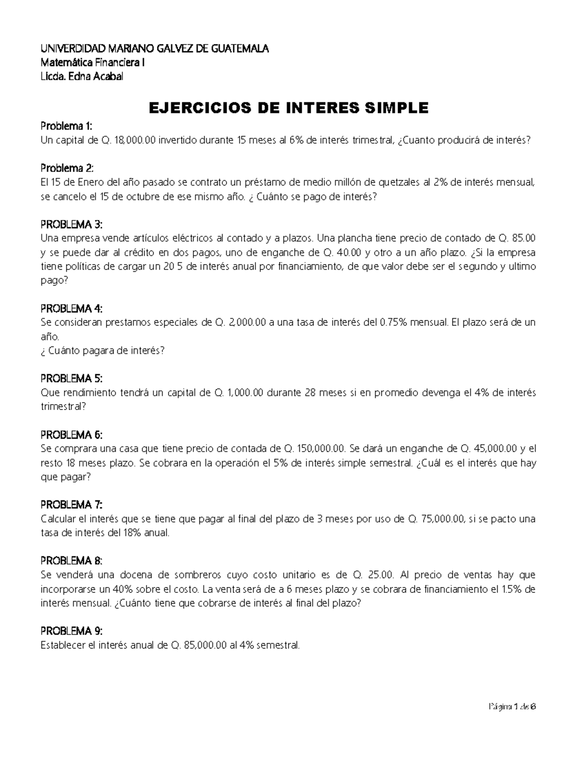 Interés Simple - para su información - UNIVERDIDAD MARIANO GALVEZ DE ...