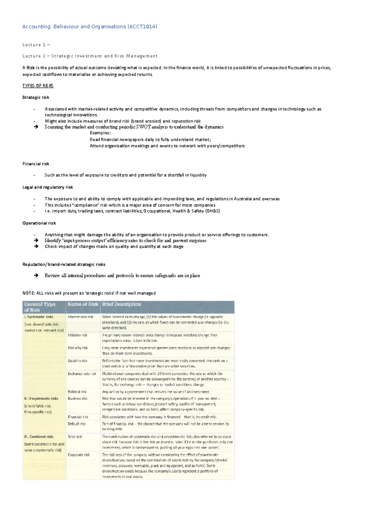 Lecture 2 notes - Accounting, Behaviour and Organisations 1 ...