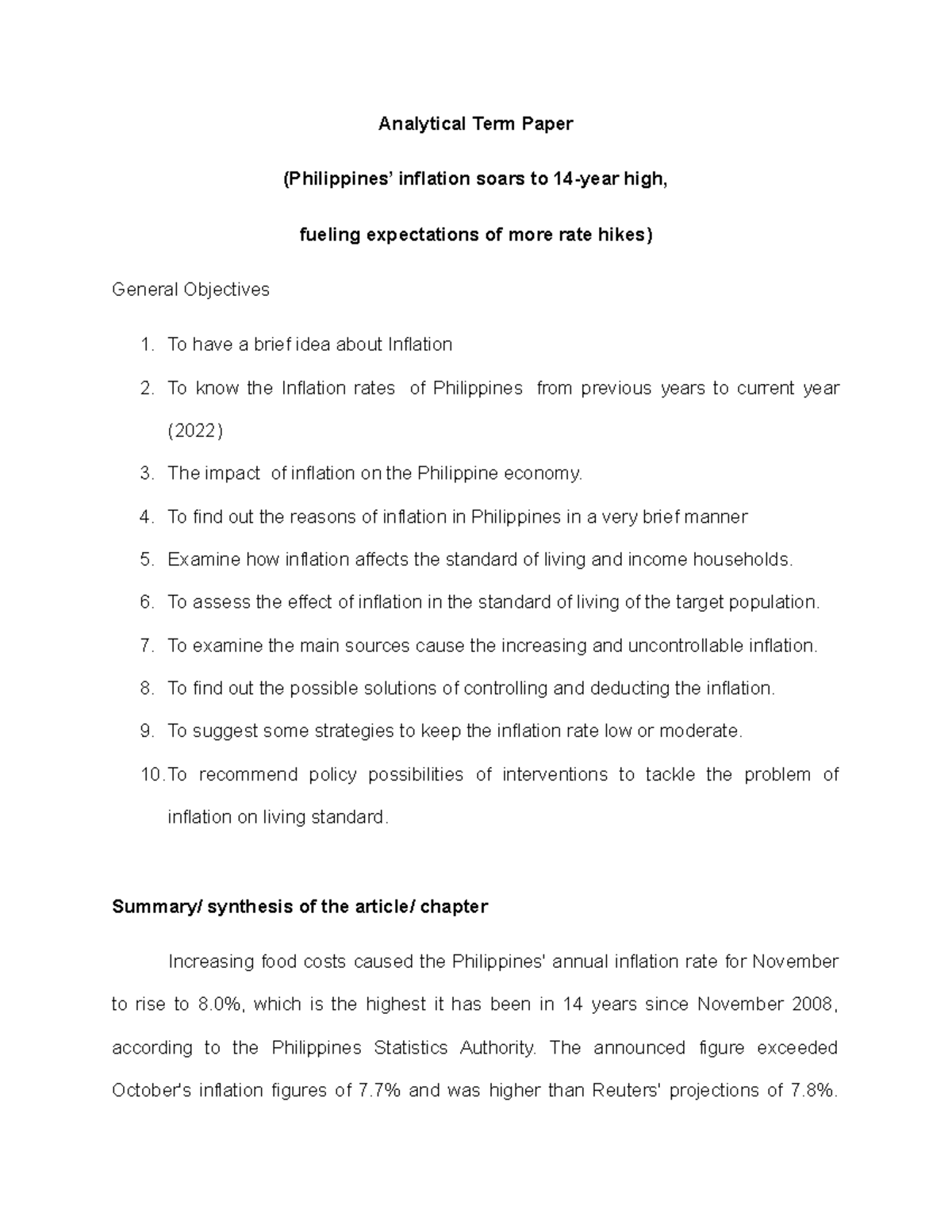 Analytical paper - intro - Analytical Term Paper (Philippines ...