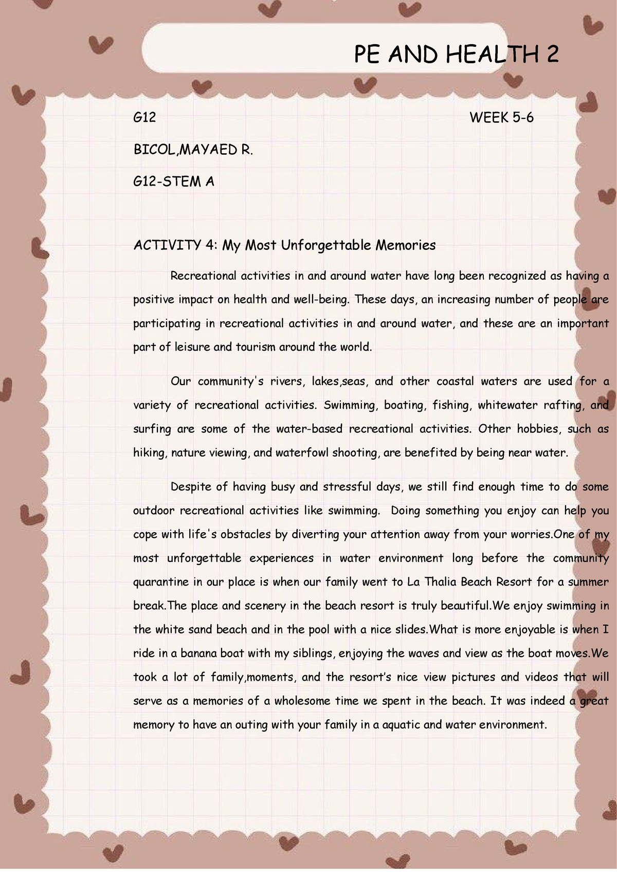 narrative essay about physical education