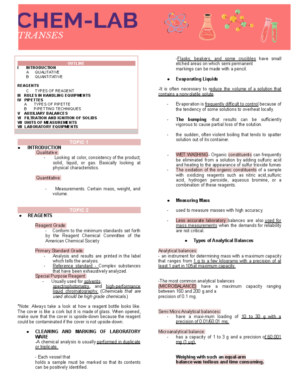 Anachemlab Preliminary Medical Technology1 Transes - OUTLINE I ...