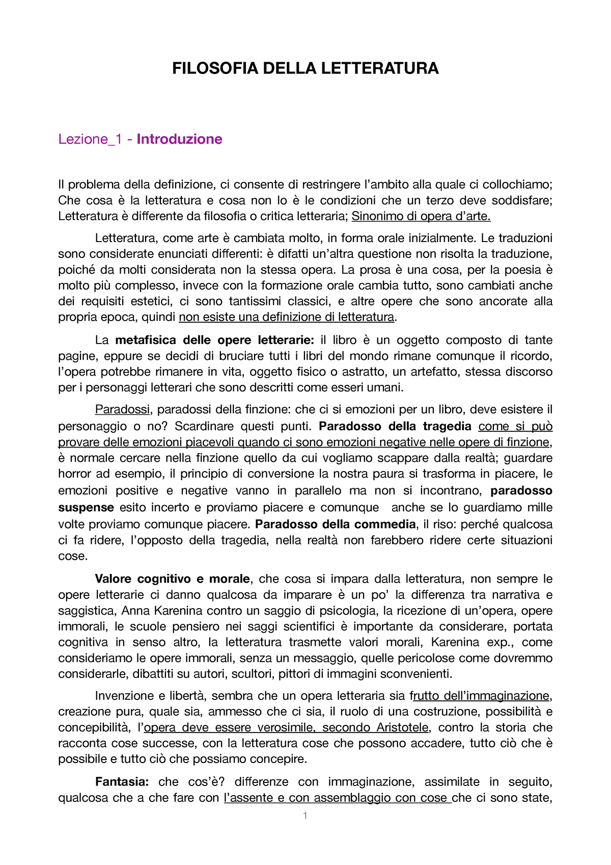 Appunti filosofia della letteratura - FILOSOFIA DELLA LETTERATURA Lezione_1  - Introduzione Il - Studocu