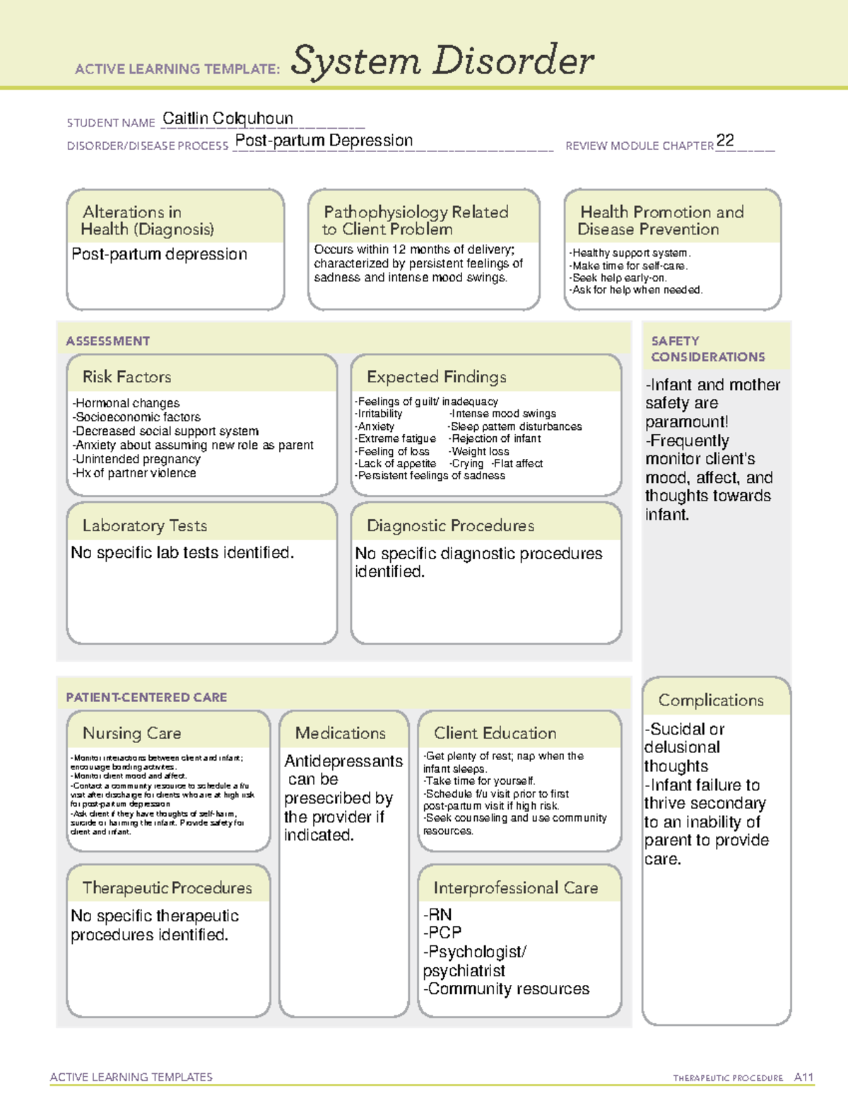 Mother Care Plan - System Disorder - Post-partum Depression - ACTIVE ...