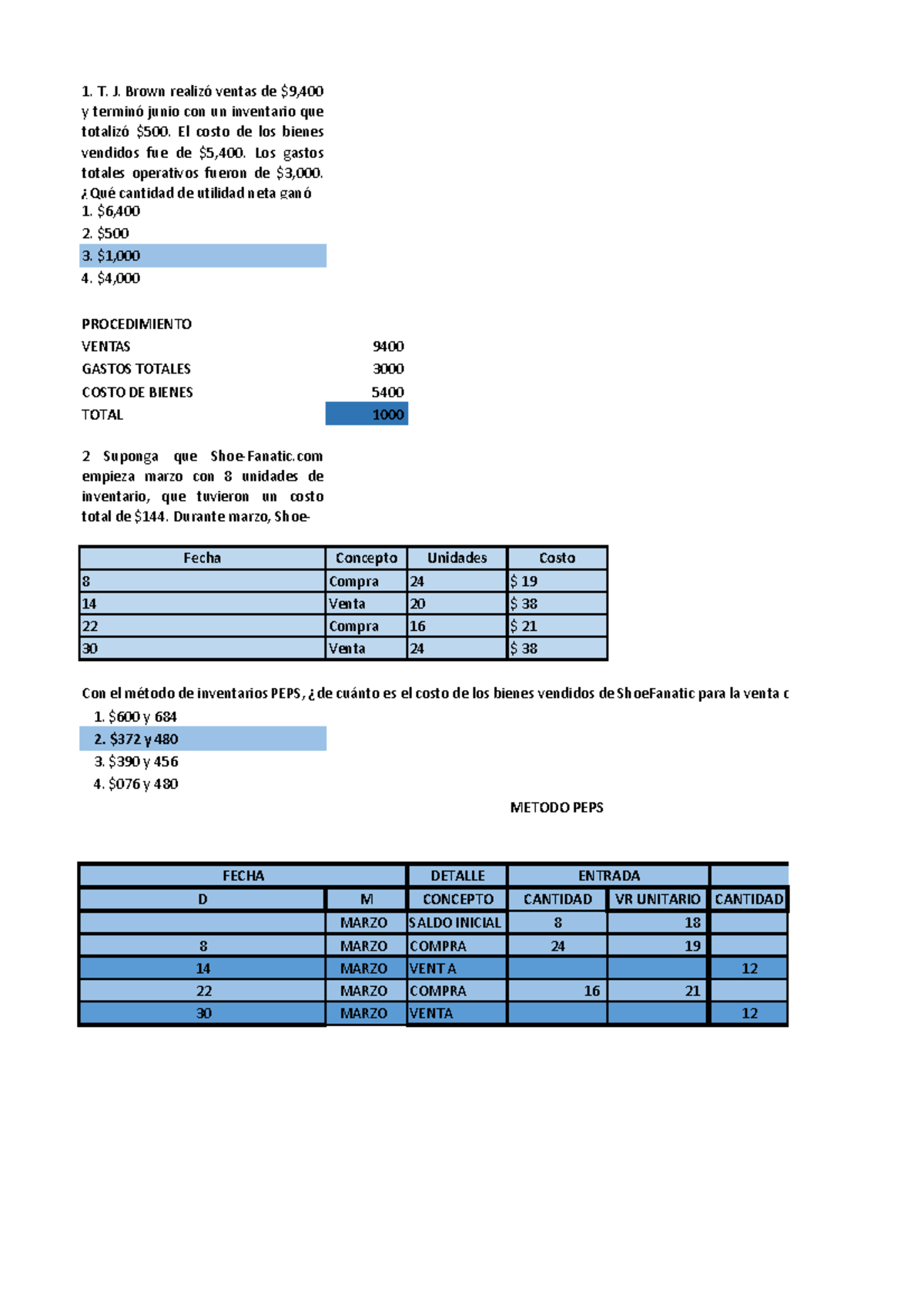 Actividad 2 Inventarios NIIF - T. J. Brown realizó ventas de $9, y ...