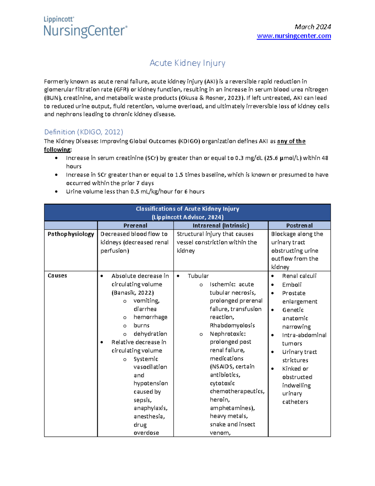 Pocket-Card Acute-Kidney-Injury March-2024 - nursingcenter Acute Kidney ...