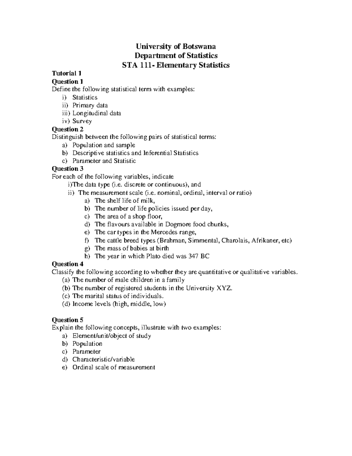 Tutorial 1 - good - Elementary Statistics - UB - Studocu
