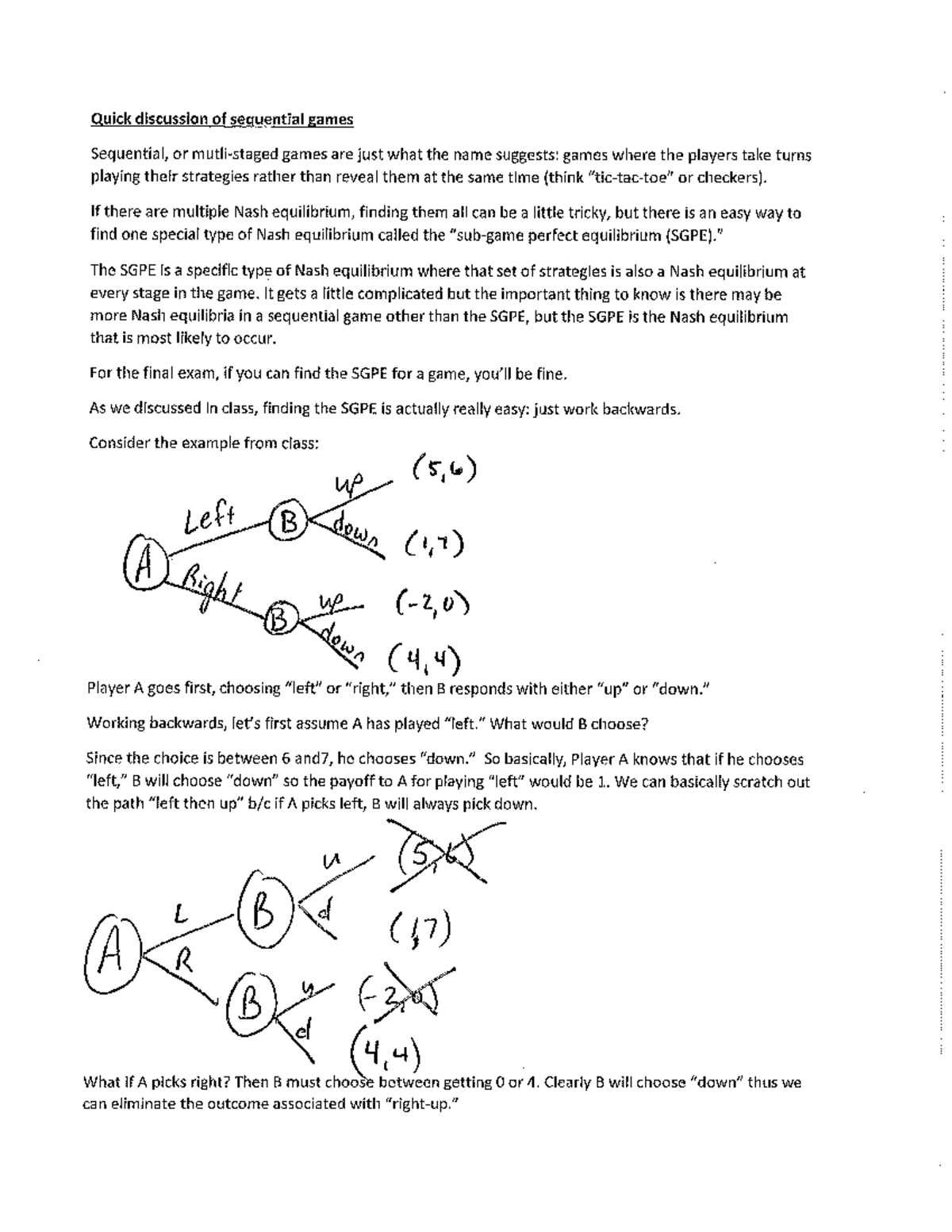 Sequen Games Review Game theory worksheet ECON 4333 Studocu