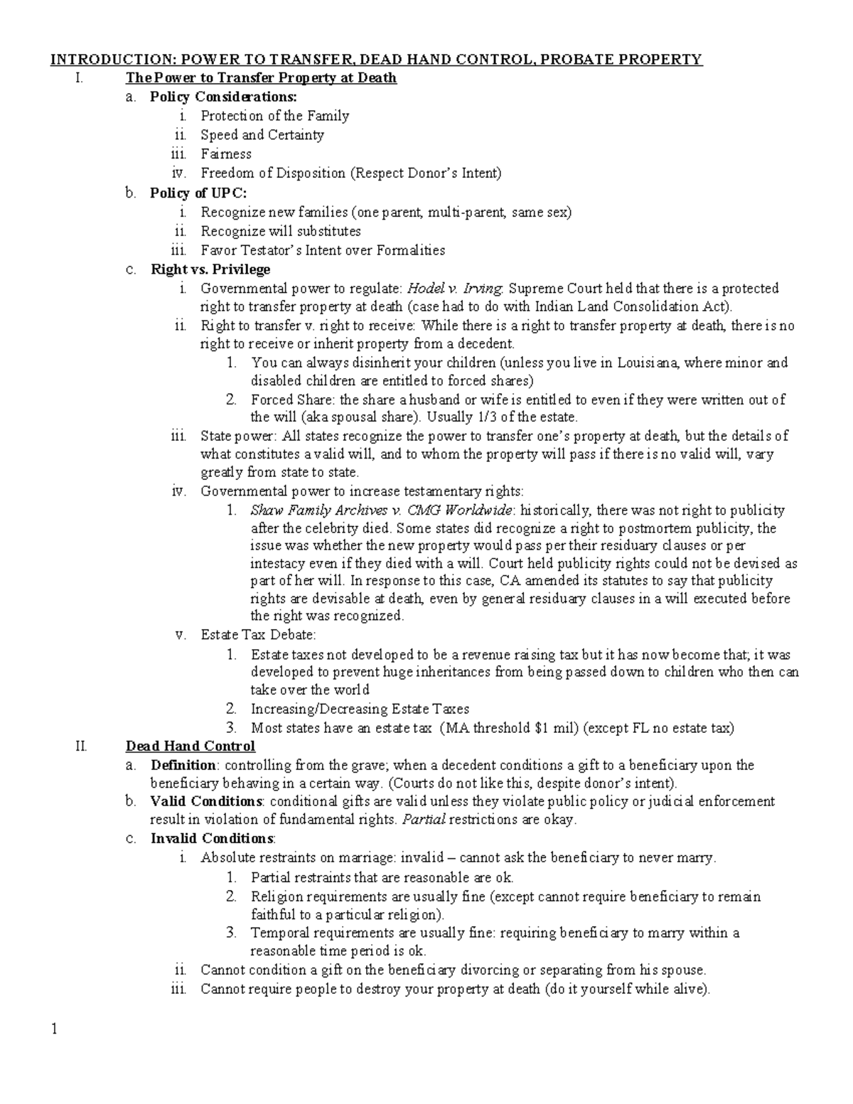 T&E outline Summary Wills and Trusts INTRODUCTION POWER TO