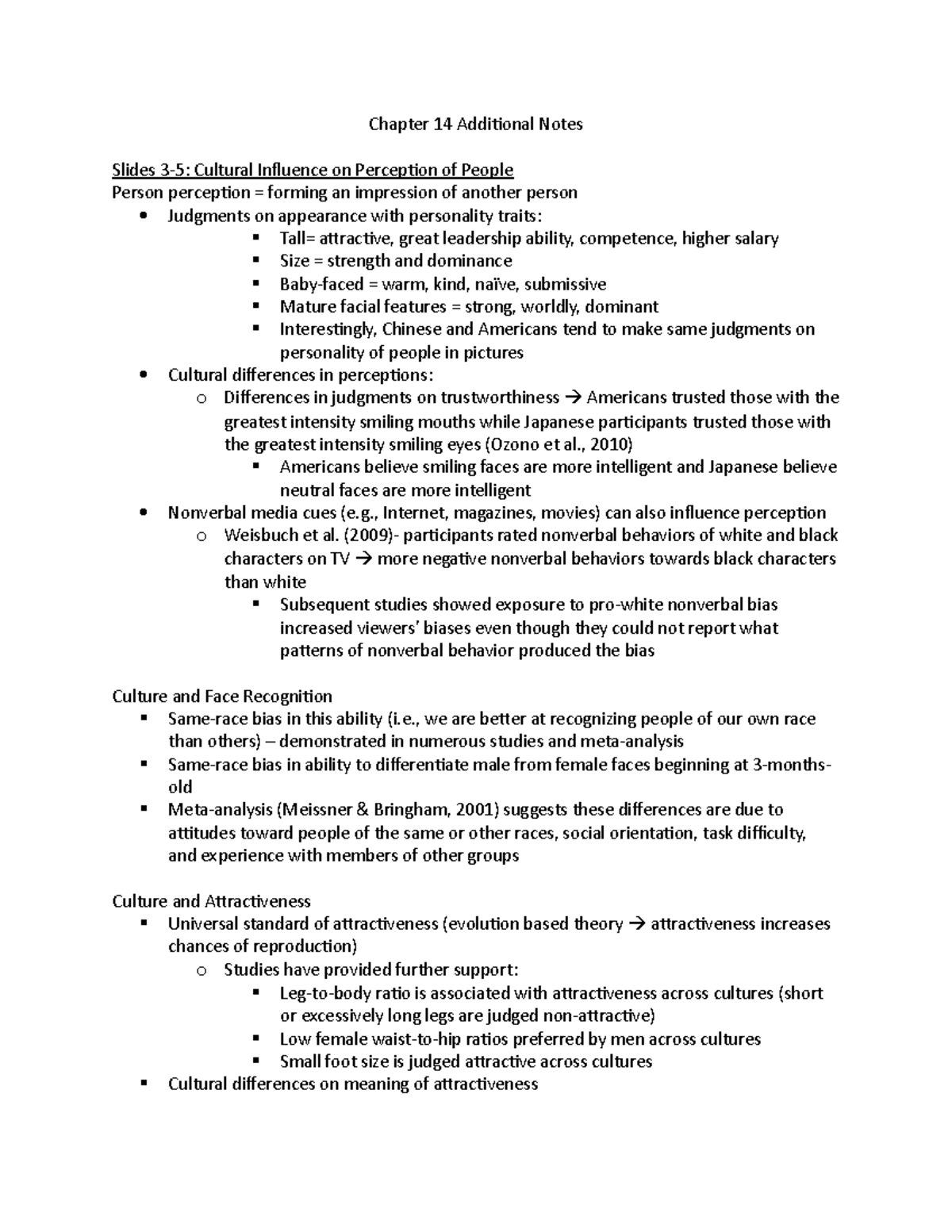 Chapter 14 Lecture Notes - Chapter 14 Additional Notes Slides Cultural ...