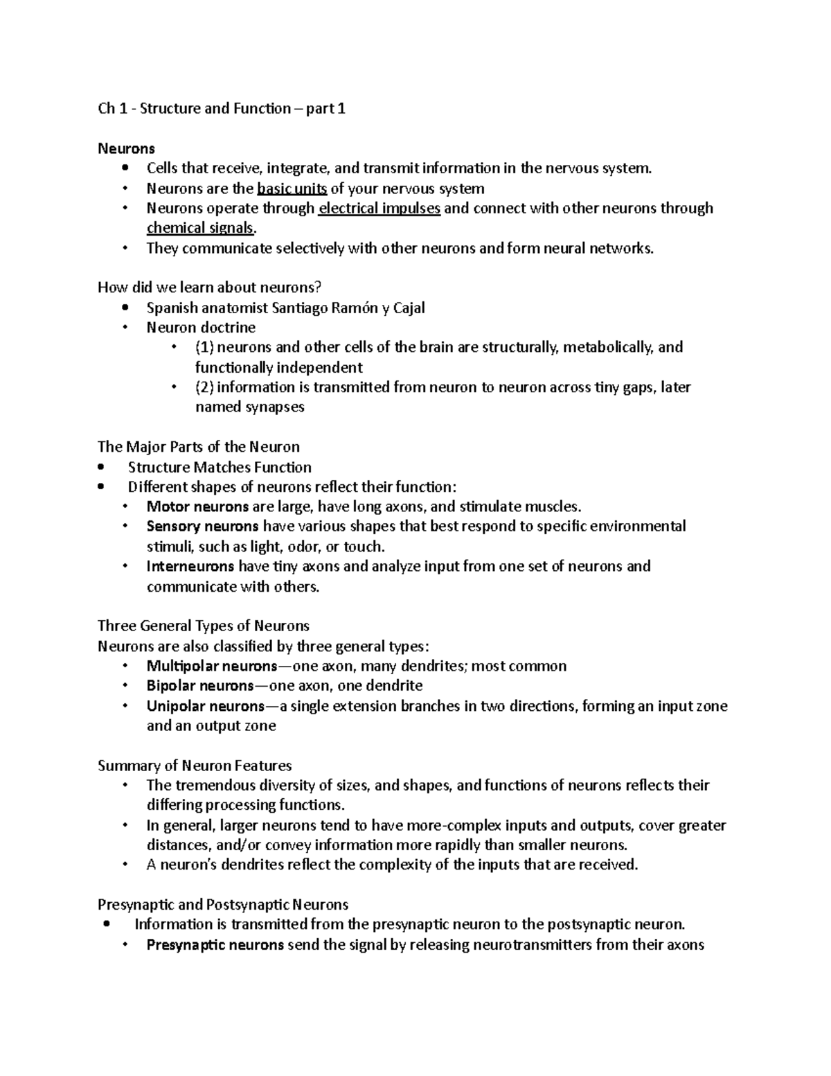 Ch 1 - Structure and Function - Outline - Ch 1 - Structure and Function ...