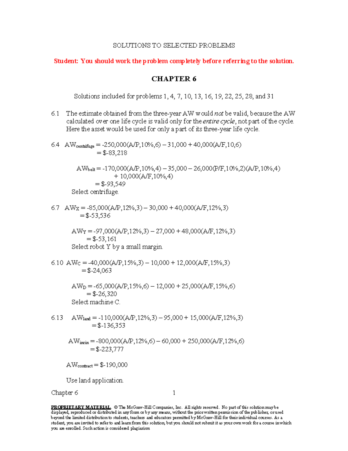 Selected Solutions - 6 - Chapter 6 1 PROPRIETARY MATERIAL. © The McGraw ...