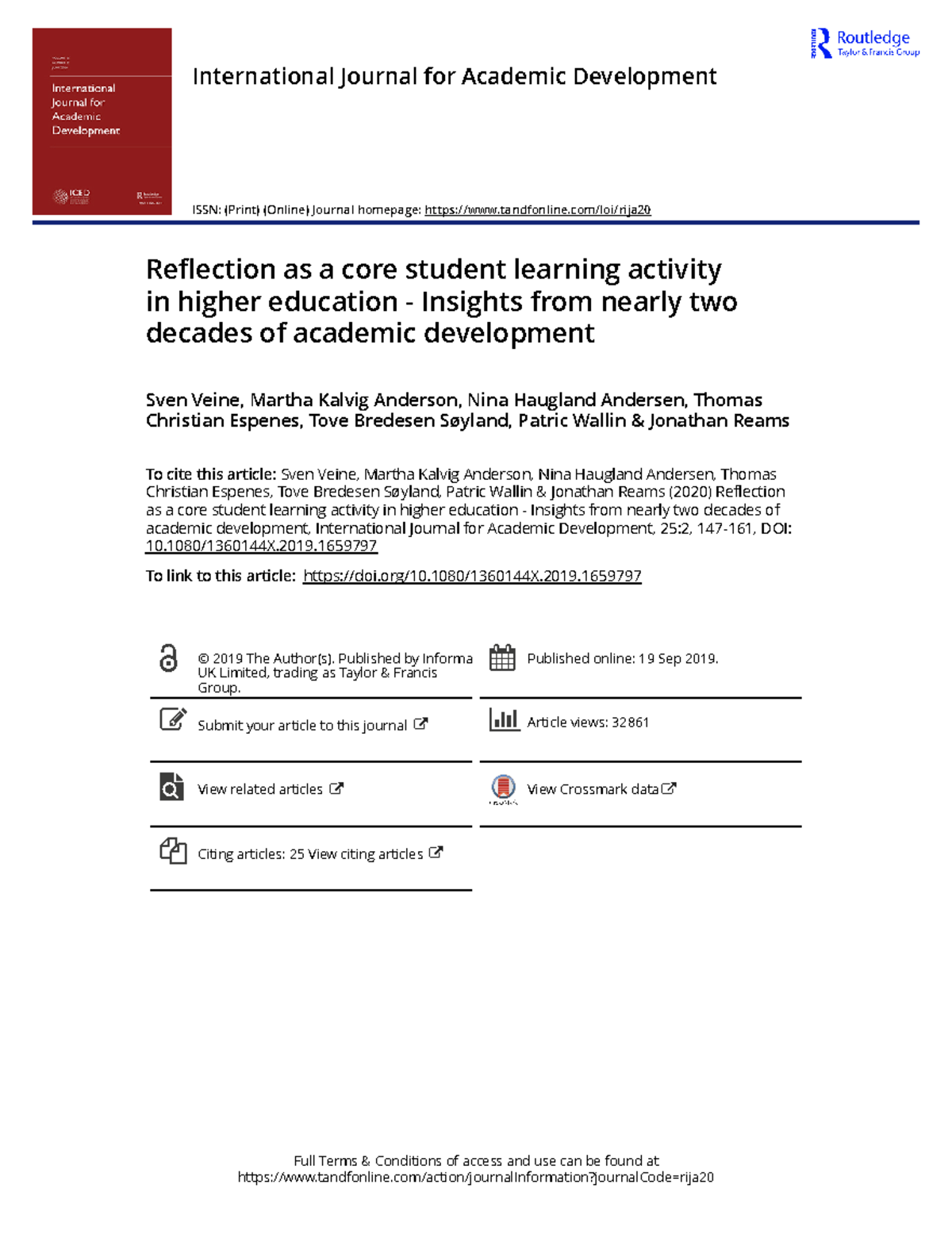 Reflection as a core student learning activity in higher education ...