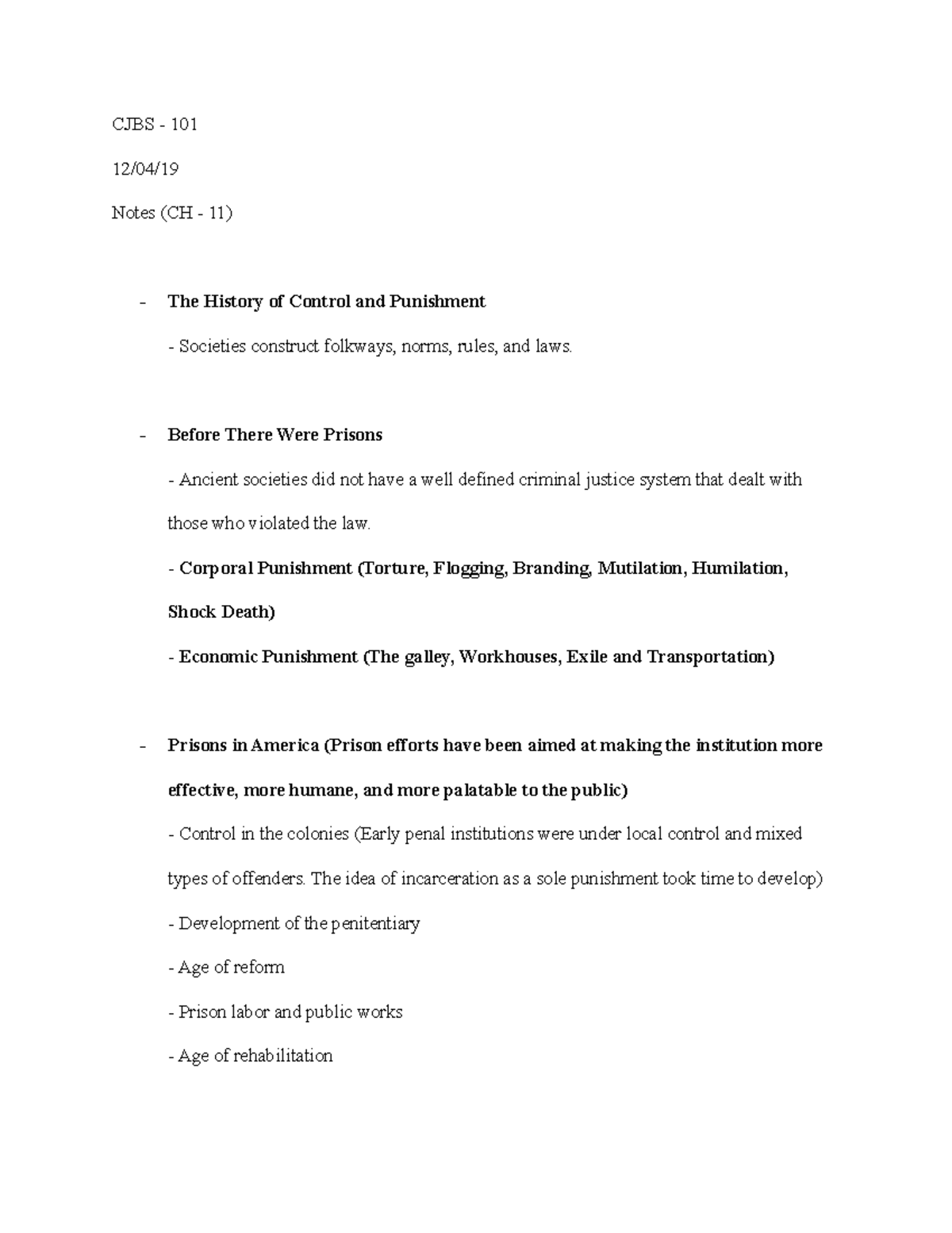 CJBS Notes 12 04 19 - CJBS 101 - John Jay - Studocu