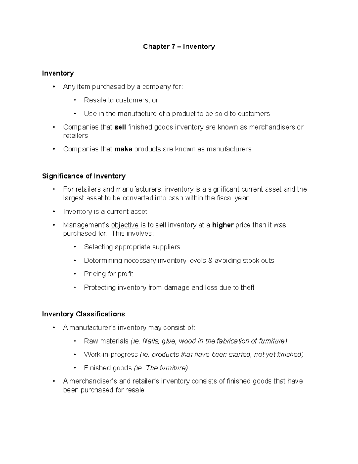 Chapter 7 – Inventory - Chapter 7 – Inventory Inventory - Any Item ...