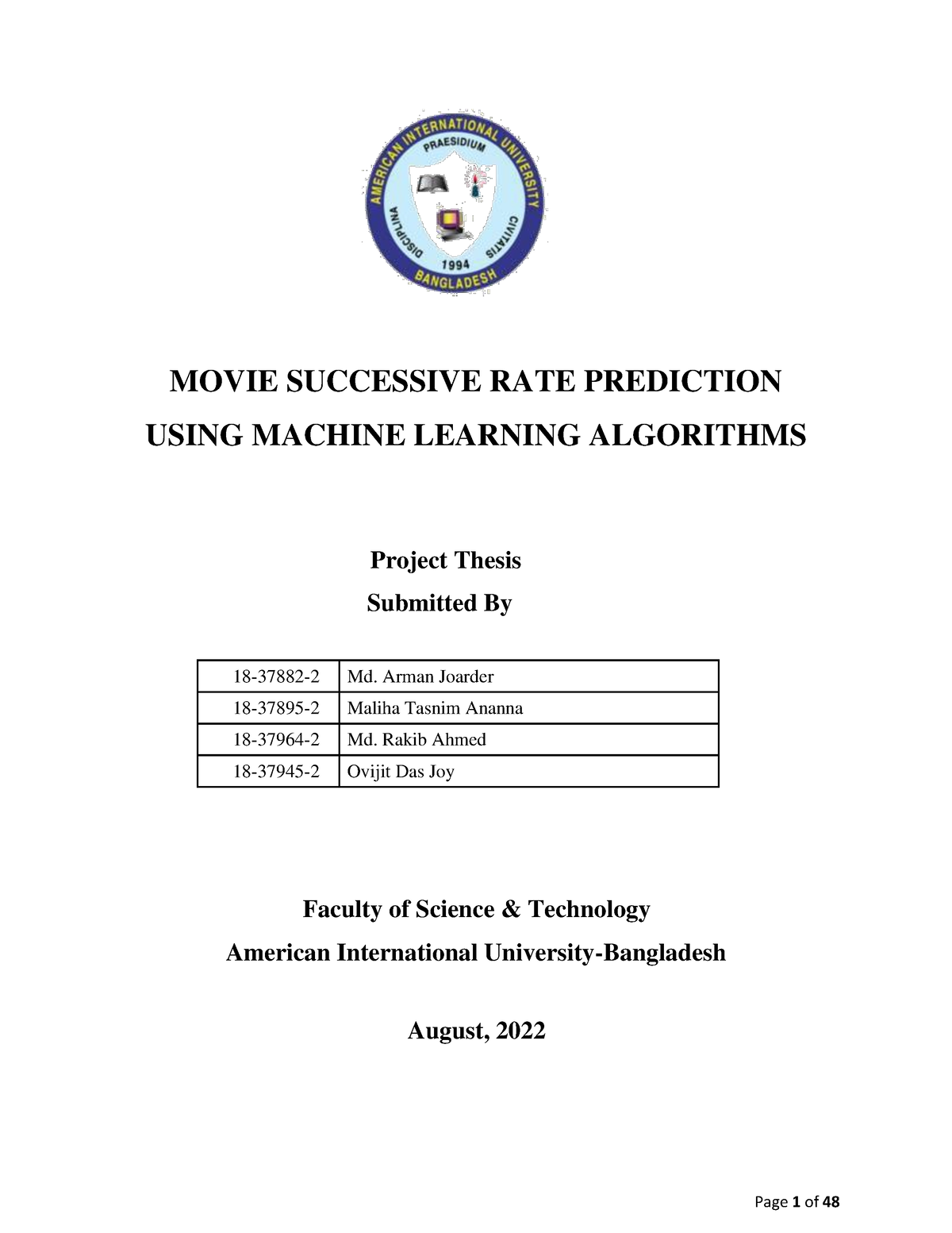 machine learning undergraduate thesis